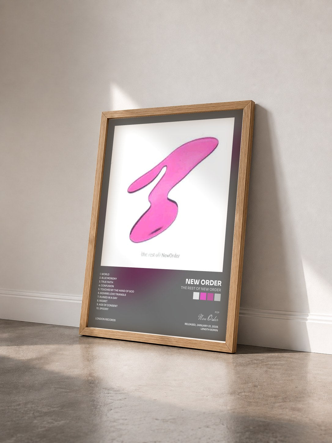 #bois Tableau de l'album The Rest of New Order de New Order vu de trois quarts, cadre en bois brut