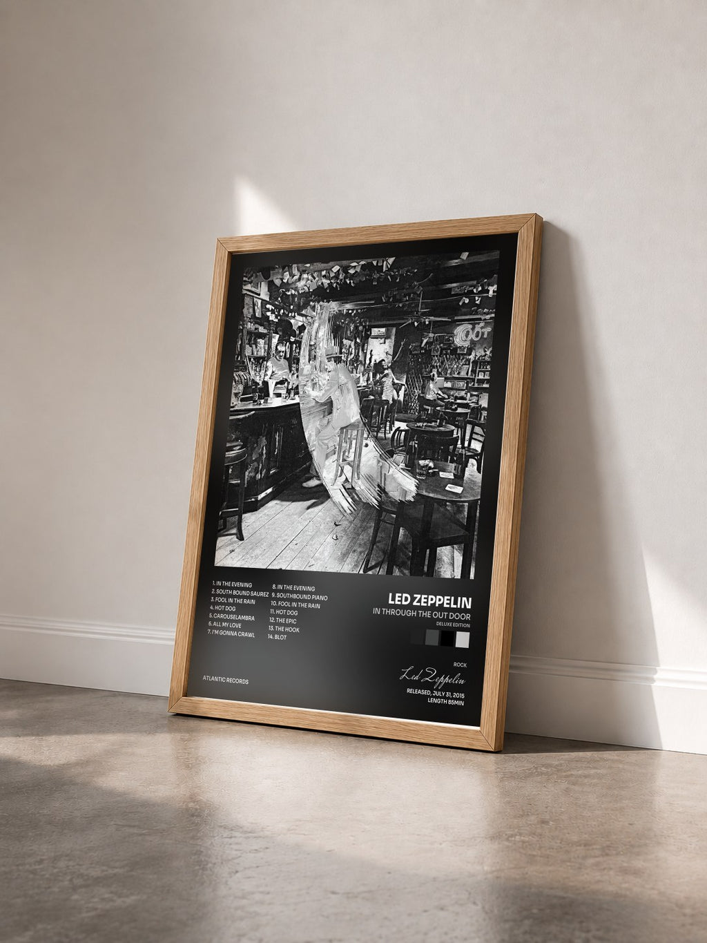 #bois Tableau de l'album In Through the out Door (Deluxe Edition) de Led Zeppelin vu de trois quarts, cadre en bois brut