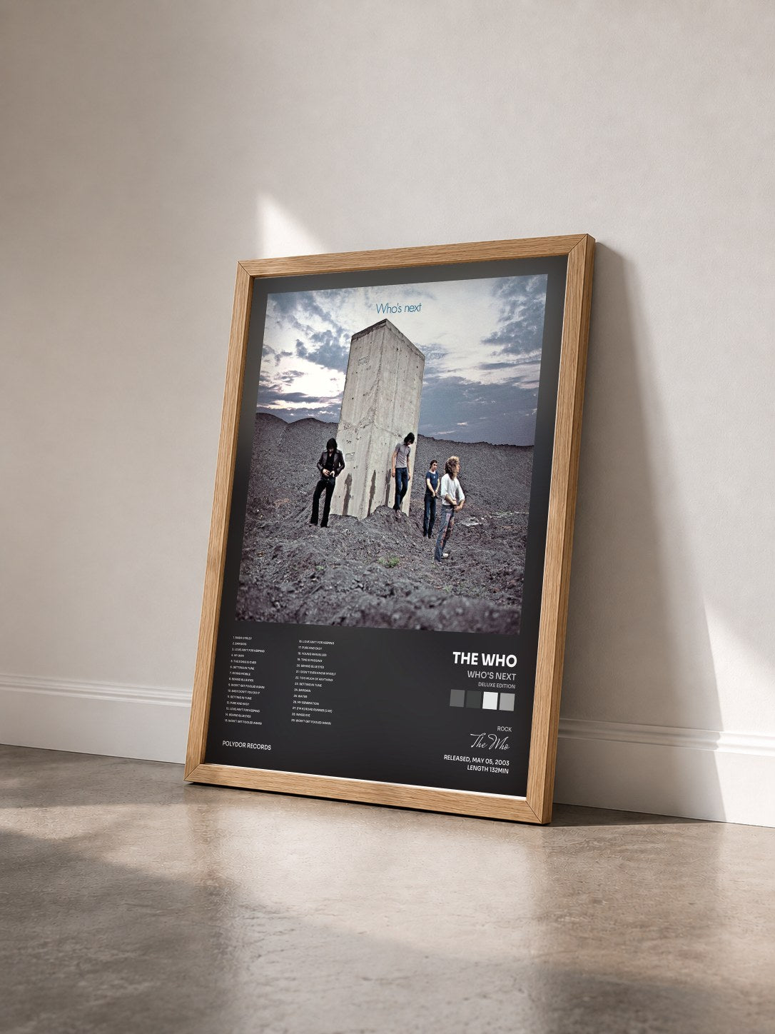 #bois Tableau de l'album Who's Next (Deluxe Edition) de The Who vu de trois quarts, cadre en bois brut