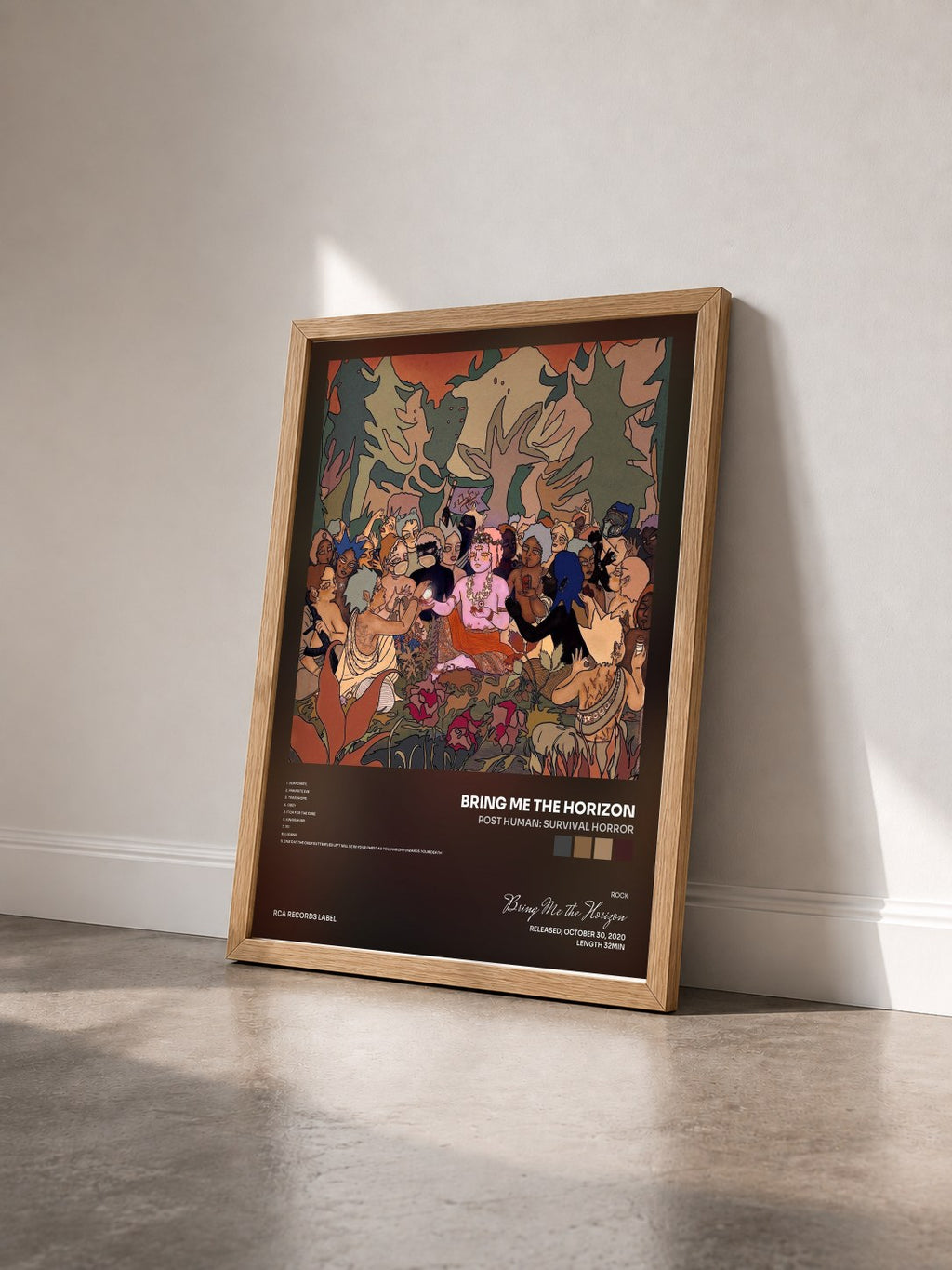#bois Tableau de l'album POST HUMAN: SURVIVAL HORROR de Bring Me the Horizon vu de trois quarts, cadre en bois brut