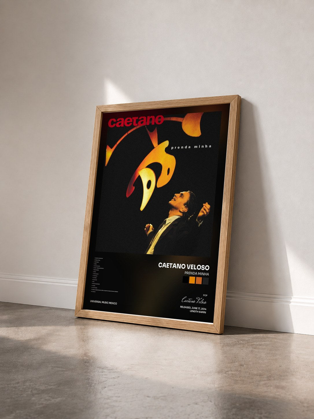#bois Tableau de l'album Prenda Minha de Caetano Veloso vu de trois quarts, cadre en bois brut