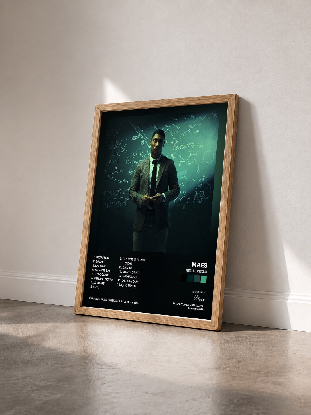 #bois Tableau de l'album Réelle vie 3.0 de Maes vu de trois quarts, cadre en bois brut
