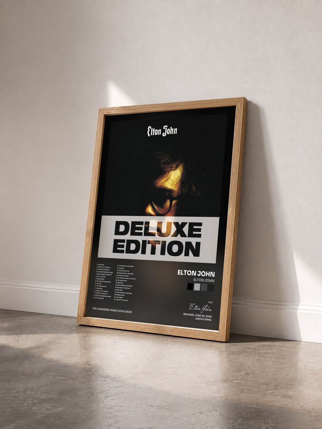 #bois Tableau de l'album Elton John de Elton John vu de trois quarts, cadre en bois brut