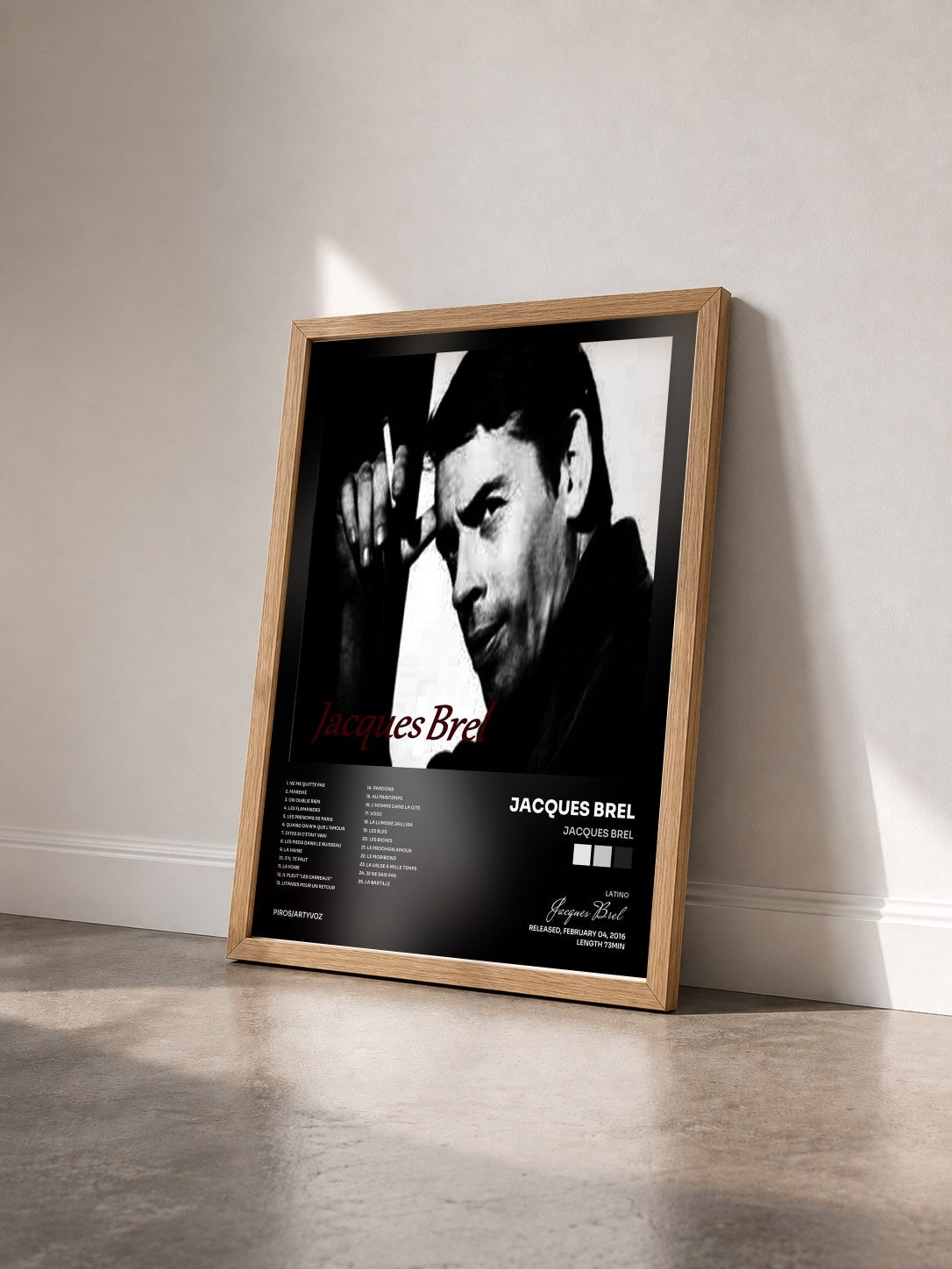 #bois Tableau de l'album Jacques Brel de Jacques Brel vu de trois quarts, cadre en bois brut