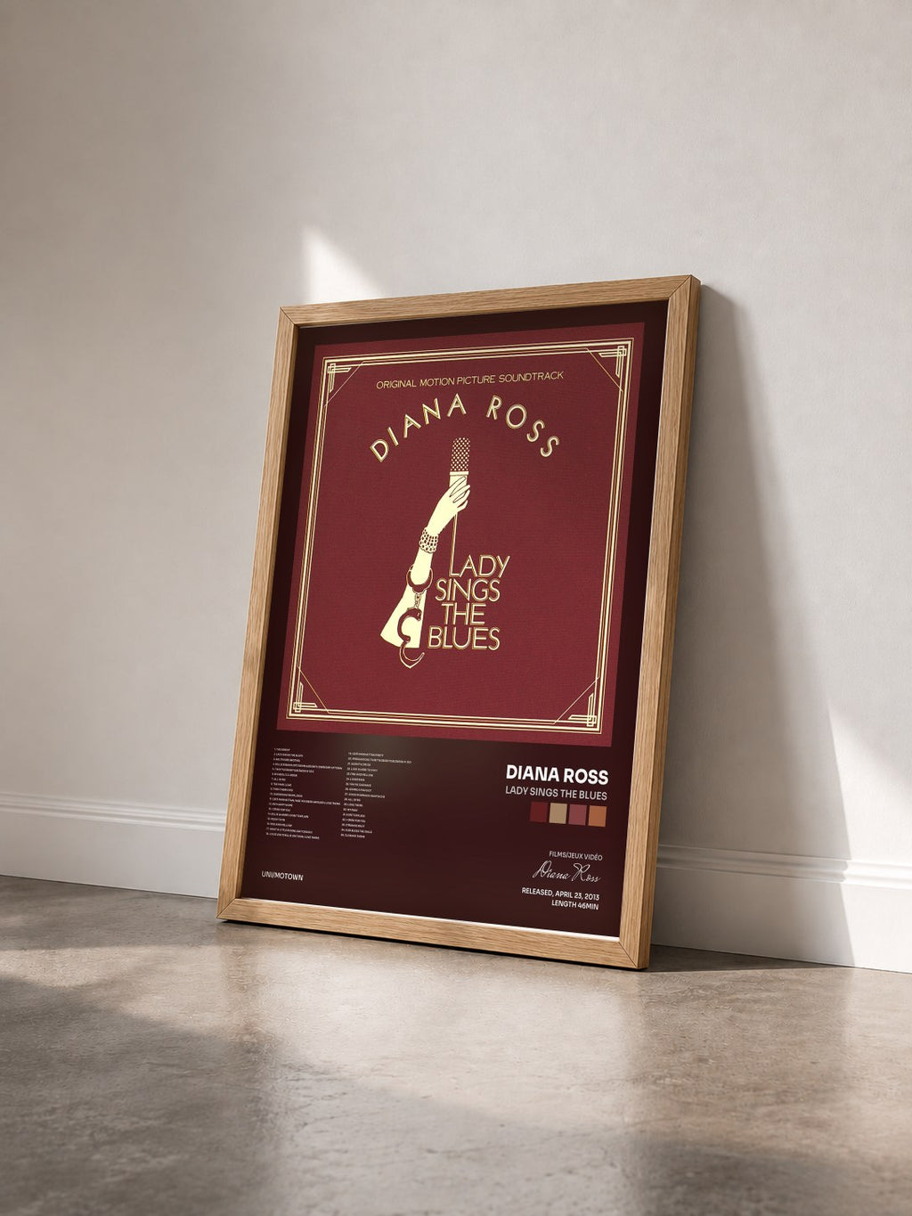 #bois Tableau de l'album Lady Sings The Blues de Diana Ross vu de trois quarts, cadre en bois brut
