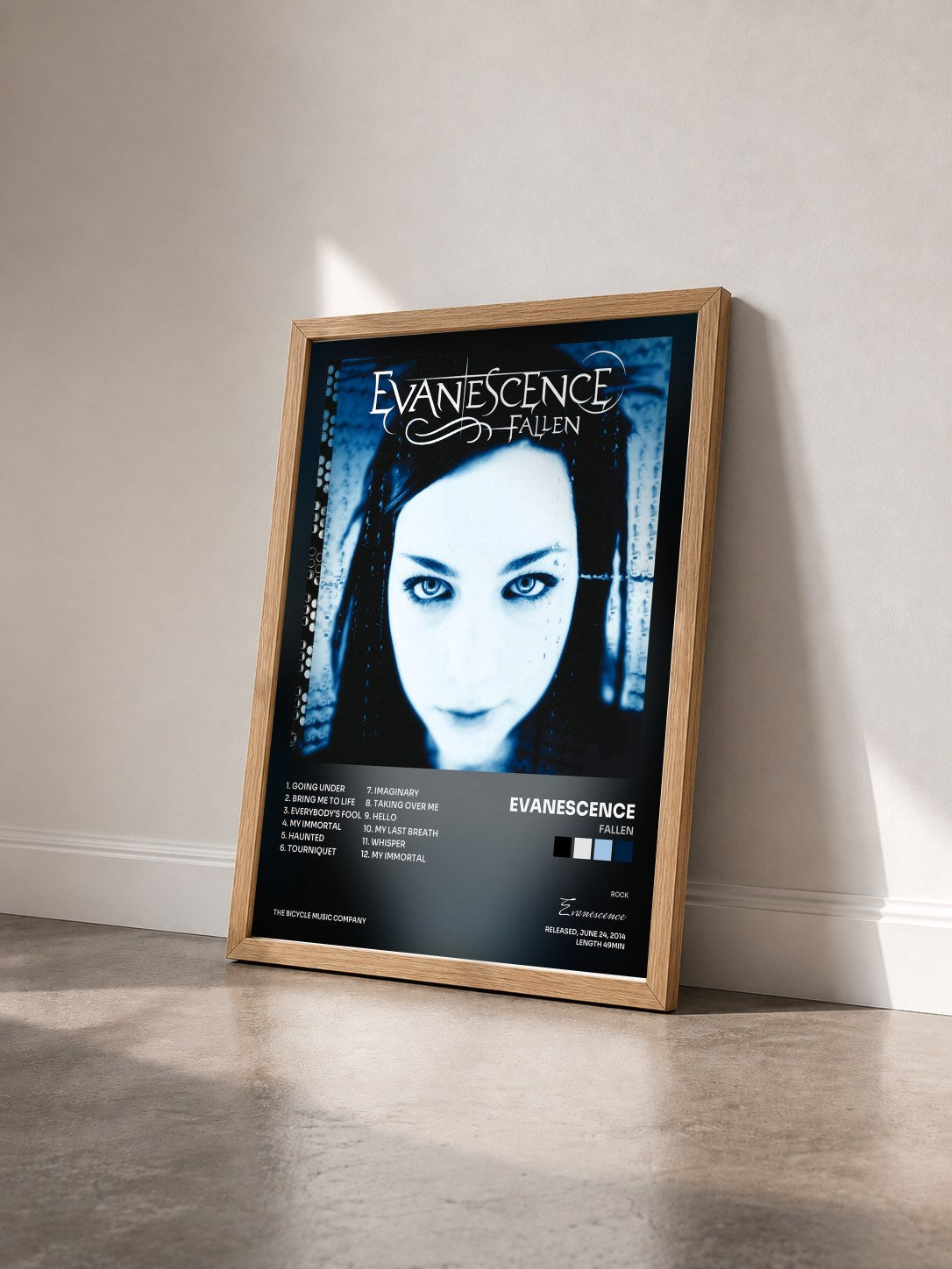 #bois Tableau de l'album Fallen de Evanescence vu de trois quarts, cadre en bois brut