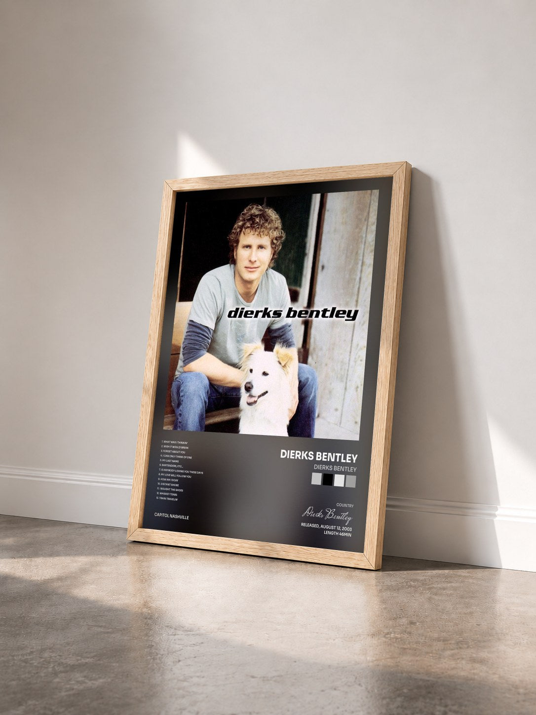 #bois Tableau de l'album Dierks Bentley de Dierks Bentley vu de trois quarts, cadre en bois brut