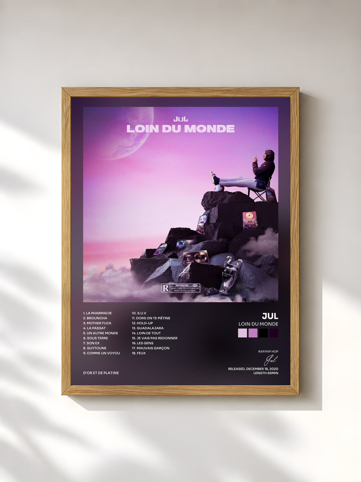 #bois Tableau de l'album Loin du monde de Jul, cadre en bois brut, imprimé et encadré en France