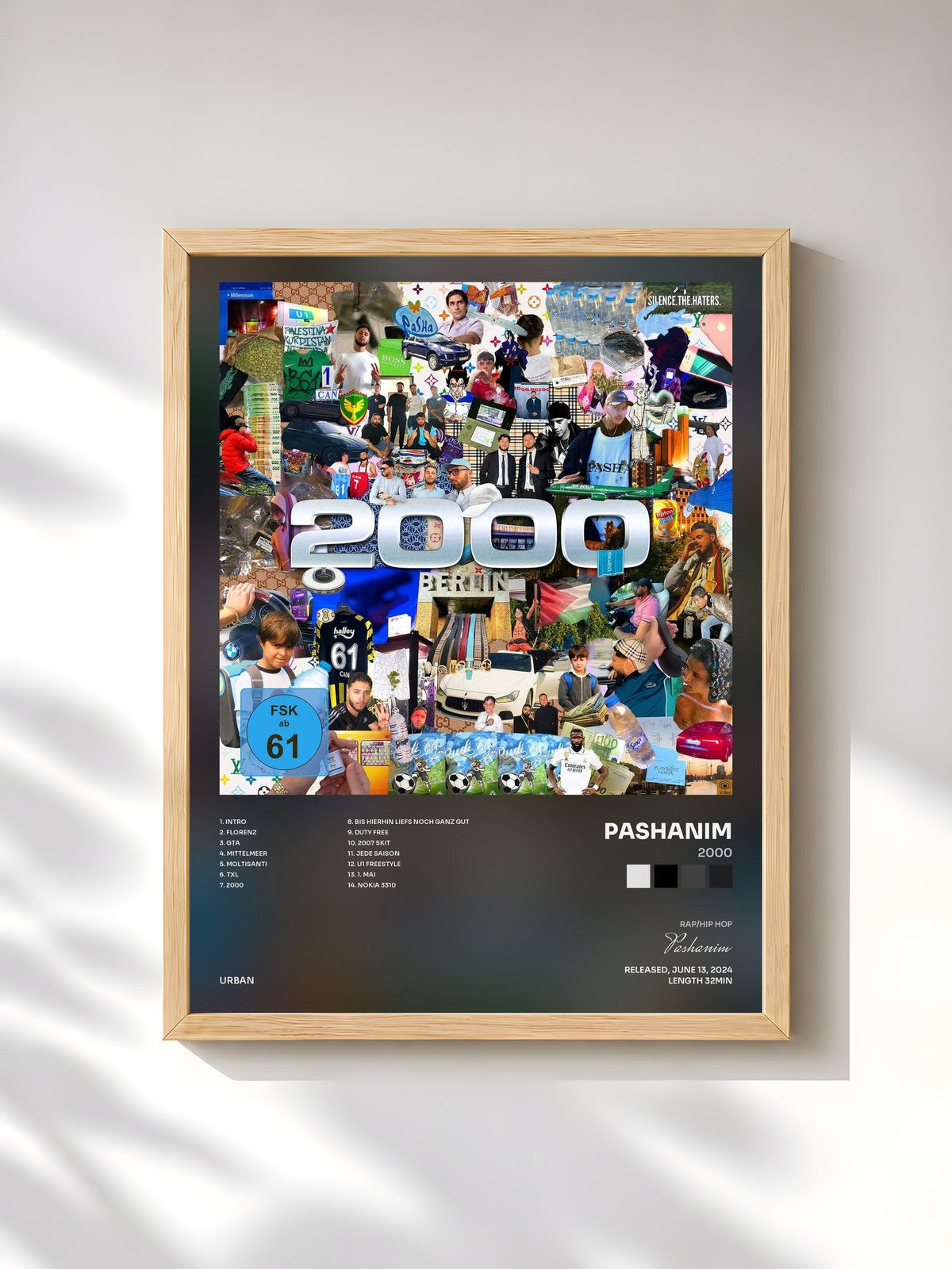 #bois Tableau de l'album 2000 de Pashanim, cadre en bois brut, imprimé et encadré en France