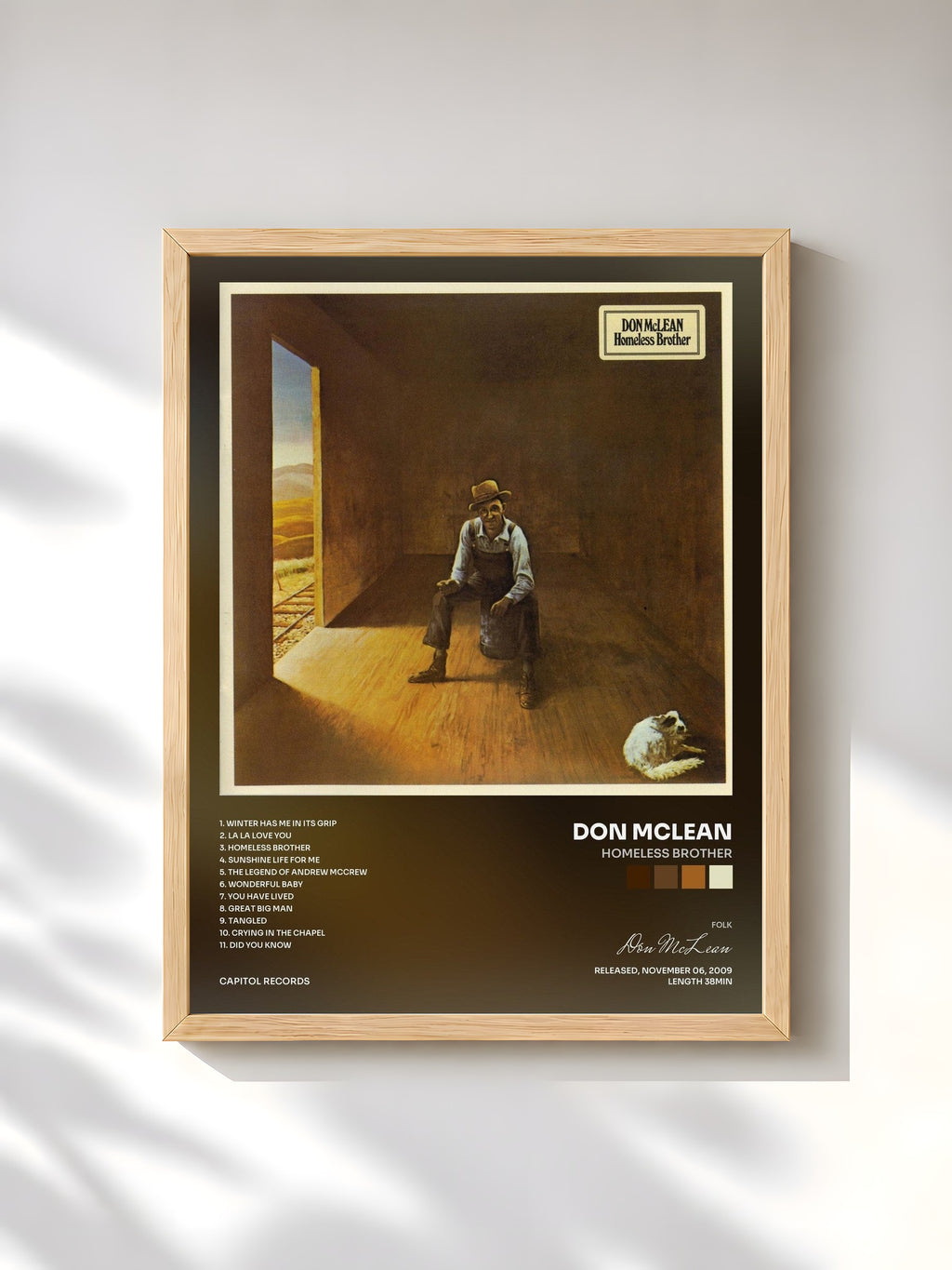 #bois Tableau de l'album Homeless Brother de Don McLean, cadre en bois brut, imprimé et encadré en France