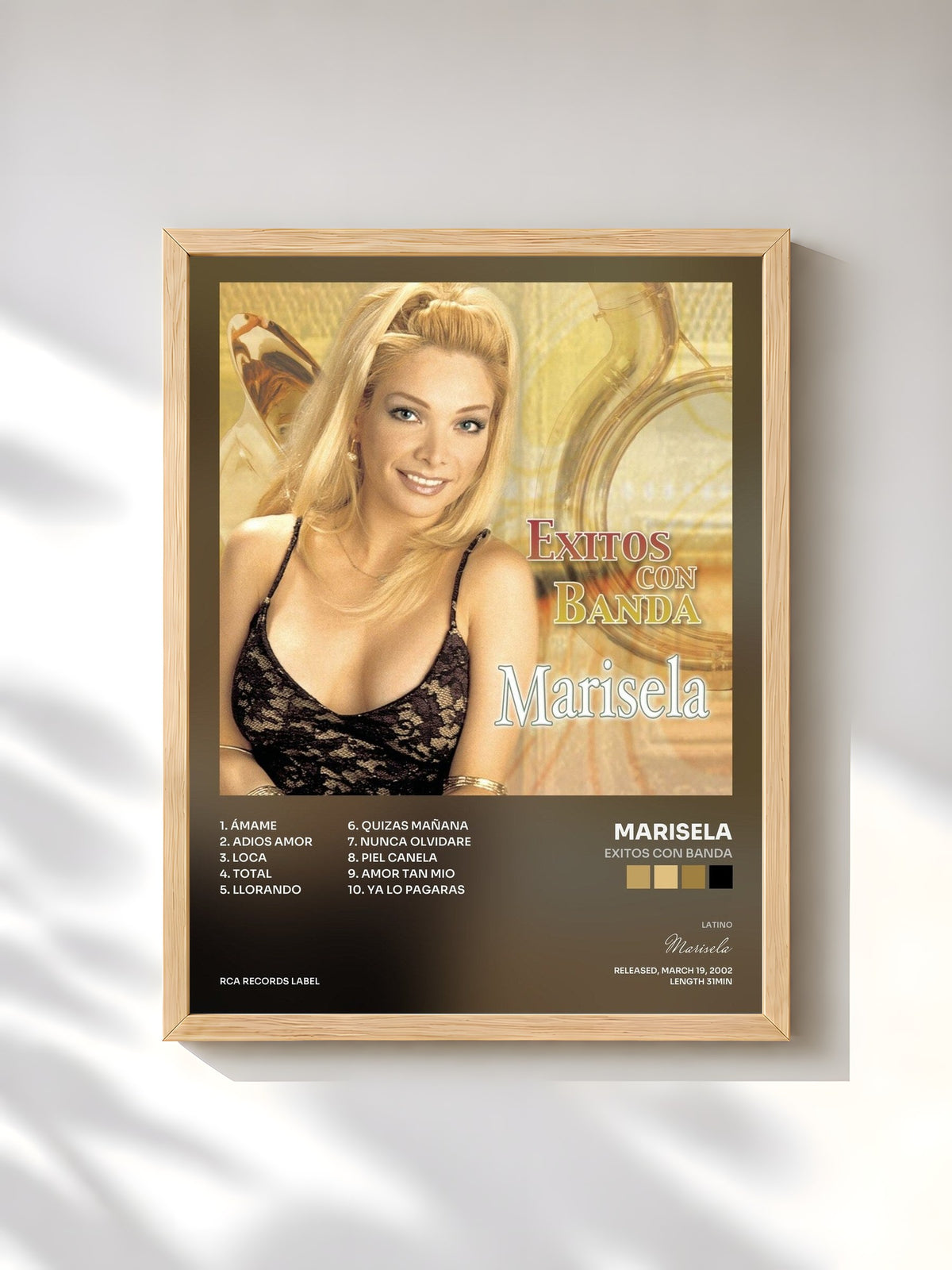 #bois Tableau de l'album Exitos Con Banda de Marisela, cadre en bois brut, imprimé et encadré en France
