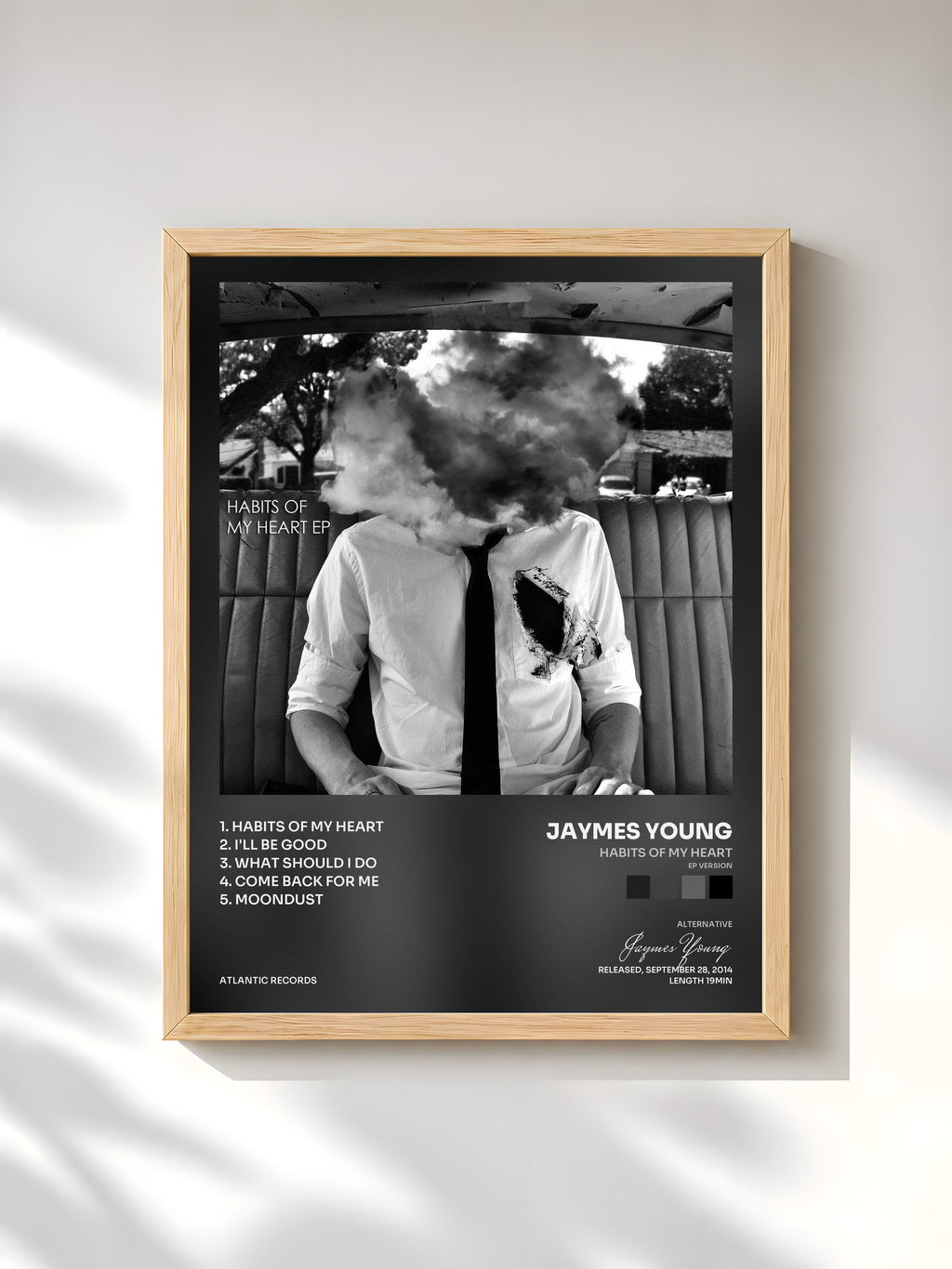 #bois Tableau de l'album Habits of My Heart (EP Version) de Jaymes Young, cadre en bois brut, imprimé et encadré en France