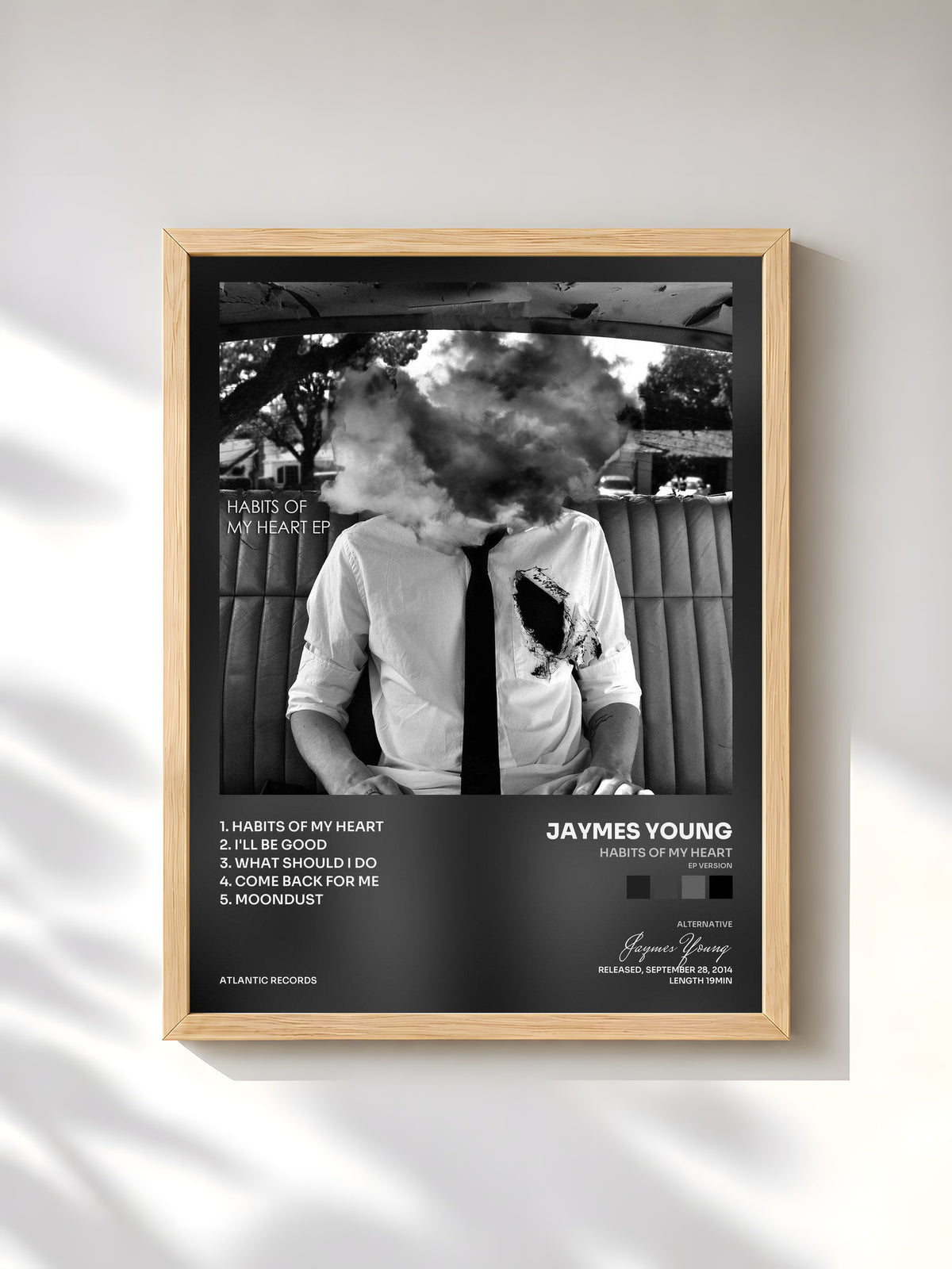 #bois Tableau de l'album Habits of My Heart (EP Version) de Jaymes Young, cadre en bois brut, imprimé et encadré en France