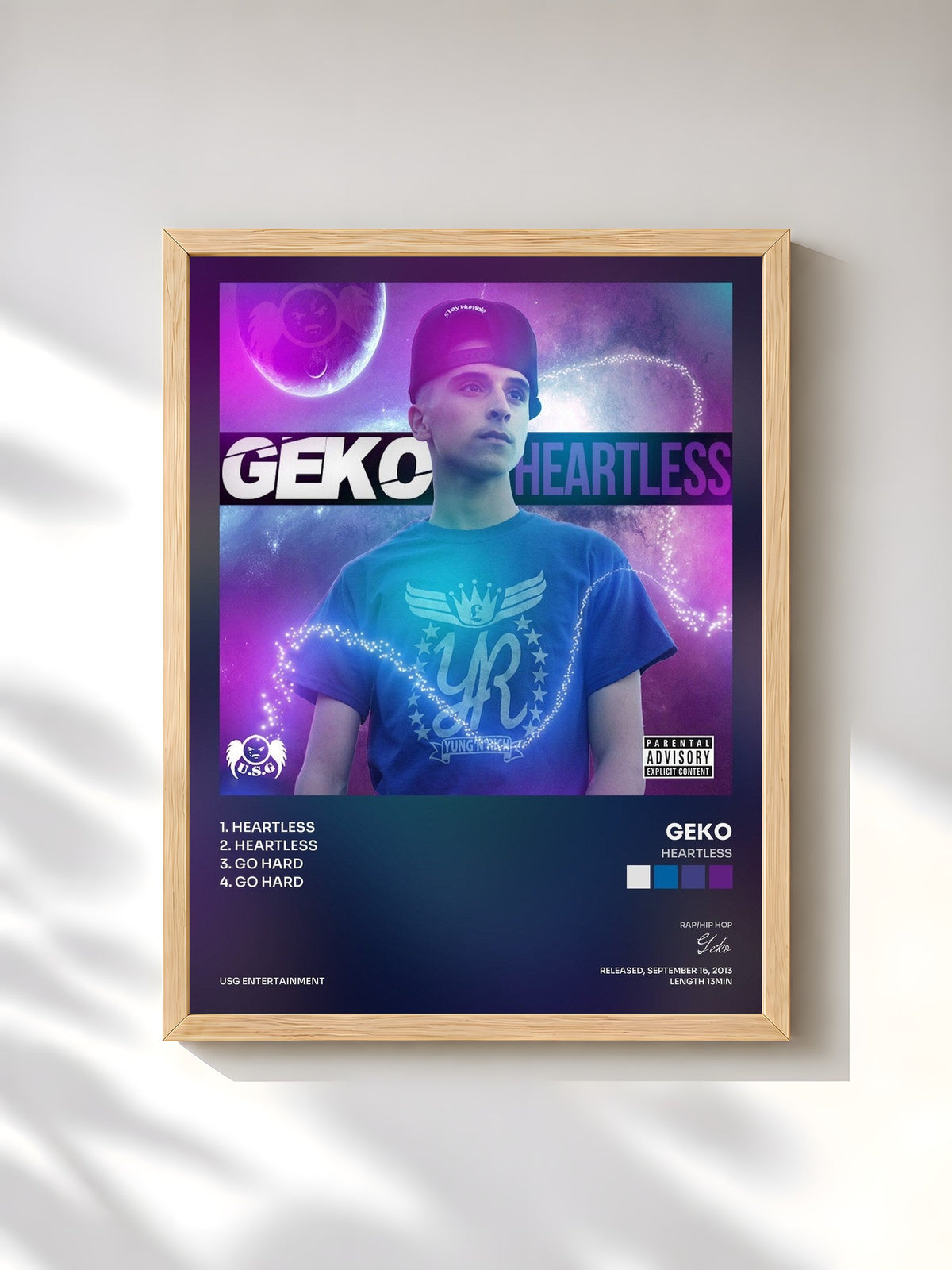 #bois Tableau de l'album Heartless de Geko, cadre en bois brut, imprimé et encadré en France