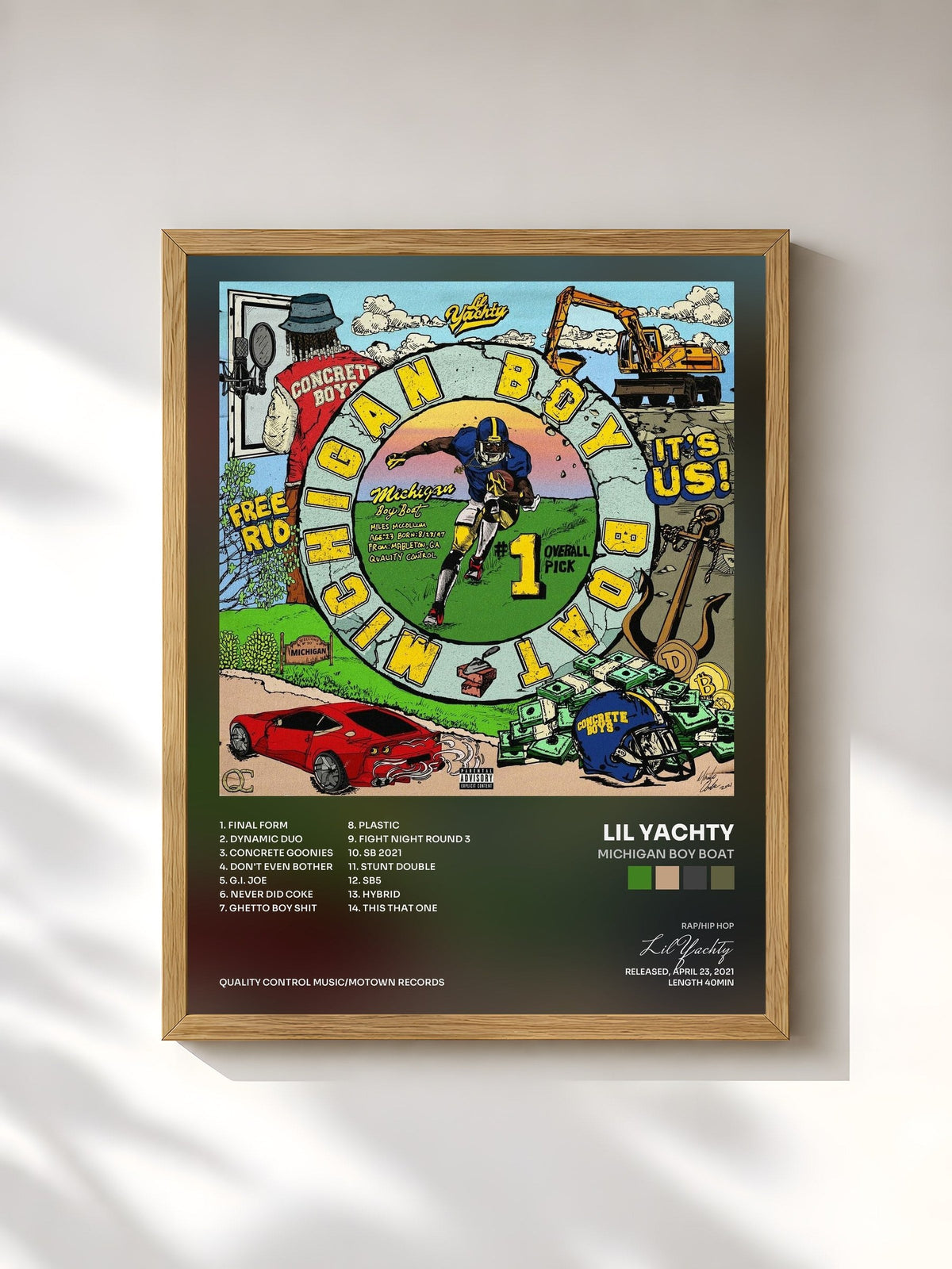 #bois Tableau de l'album Michigan Boy Boat de Lil Yachty, cadre en bois brut, imprimé et encadré en France