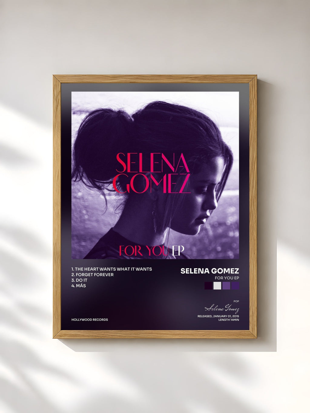 #bois Tableau de l'album For You EP de Selena Gomez, cadre en bois brut, imprimé et encadré en France
