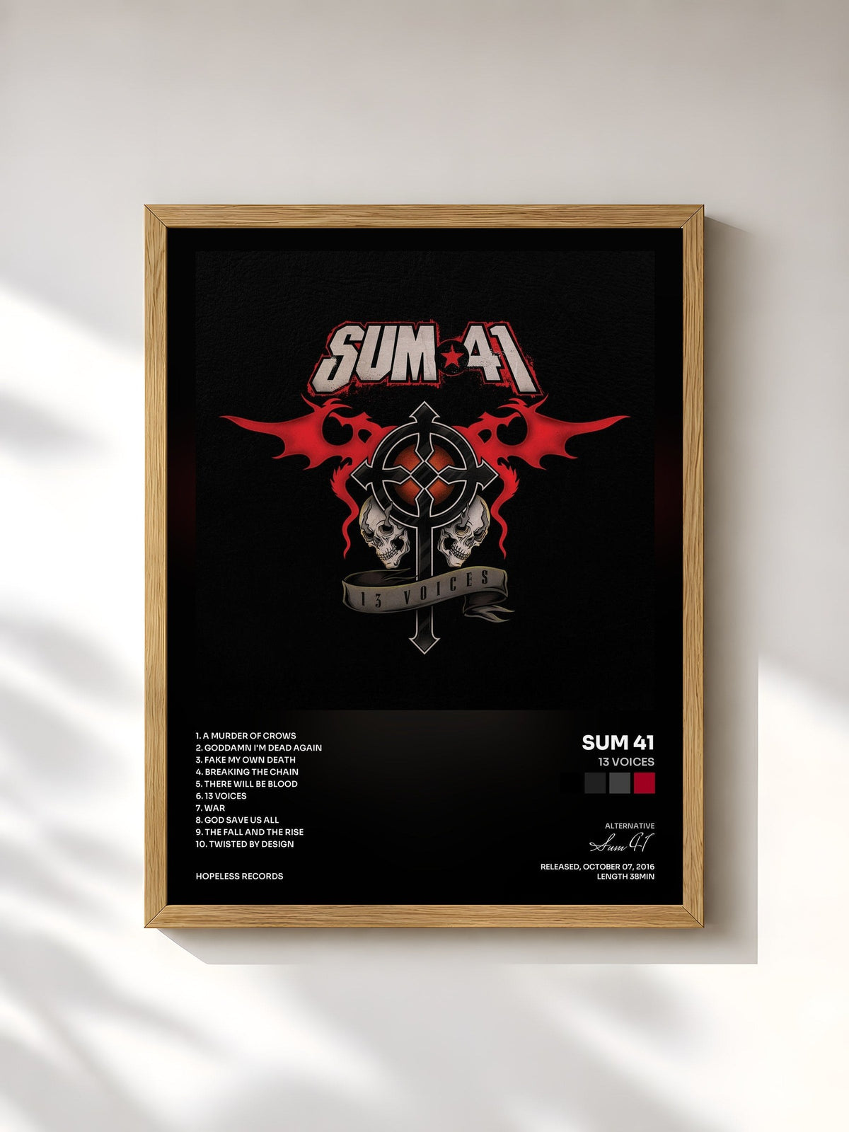 #bois Tableau de l'album 13 Voices de Sum 41, cadre en bois brut, imprimé et encadré en France