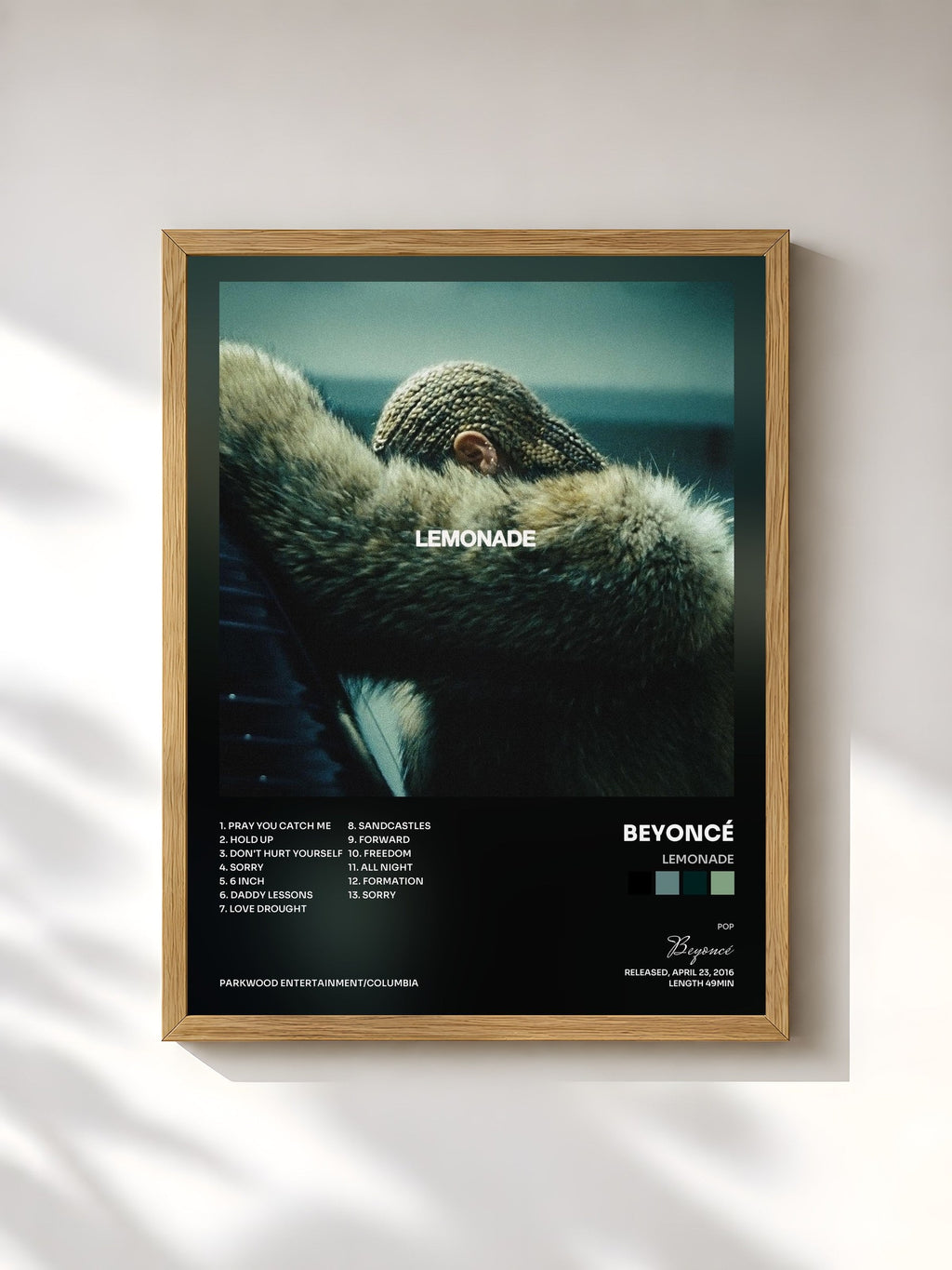 #bois Tableau de l'album Lemonade de Beyoncé, cadre en bois brut, imprimé et encadré en France