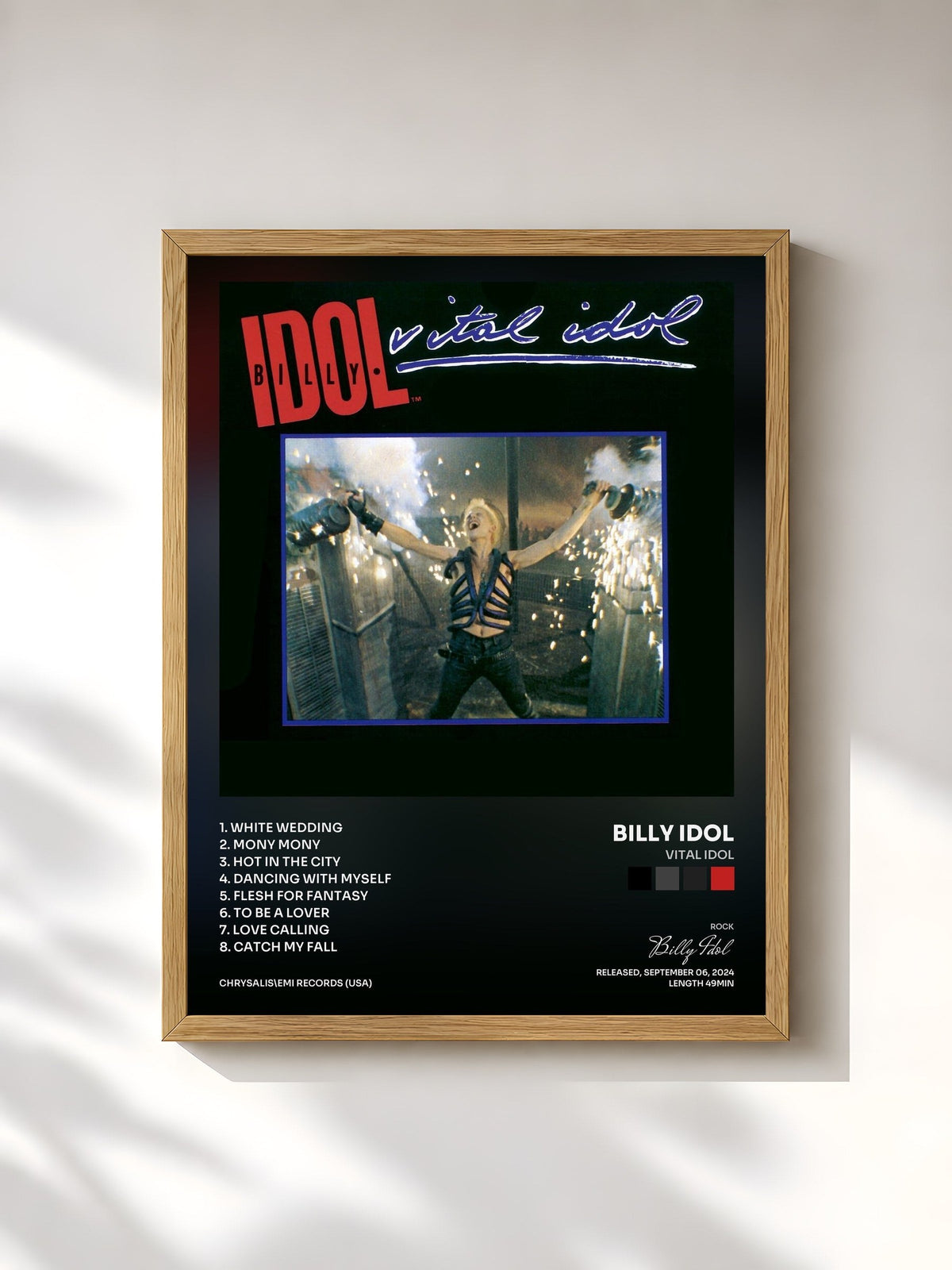 #bois Tableau de l'album Vital Idol de Billy Idol, cadre en bois brut, imprimé et encadré en France