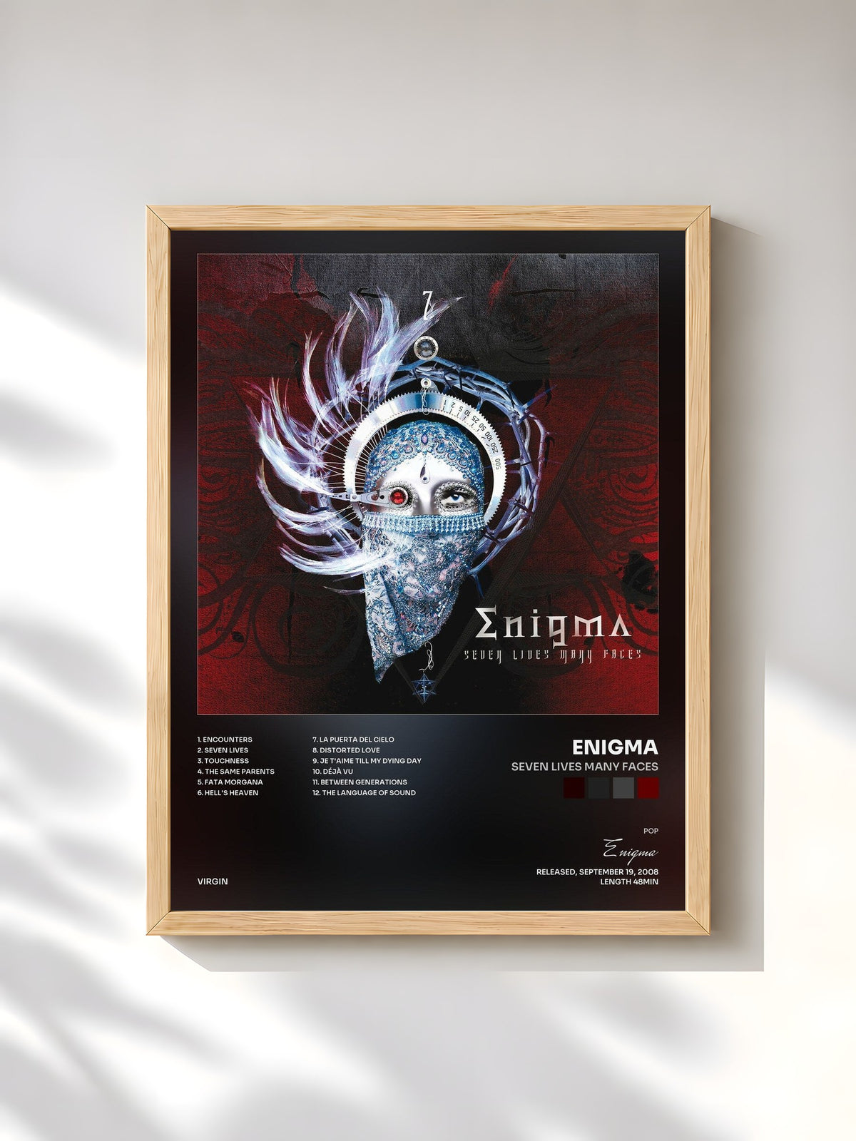 #bois Tableau de l'album Seven Lives Many Faces de Enigma, cadre en bois brut, imprimé et encadré en France