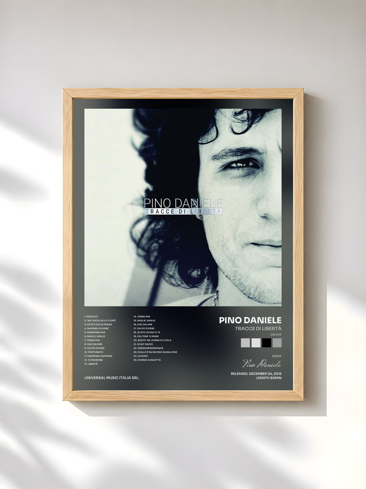 #bois Tableau de l'album Tracce Di Libertà (Deluxe) de Pino Daniele, cadre en bois brut, imprimé et encadré en France