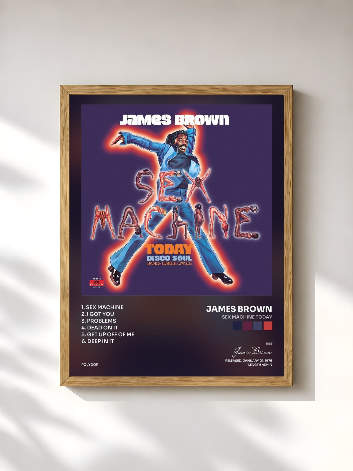 #bois Tableau de l'album Sex Machine Today de James Brown, cadre en bois brut, imprimé et encadré en France
