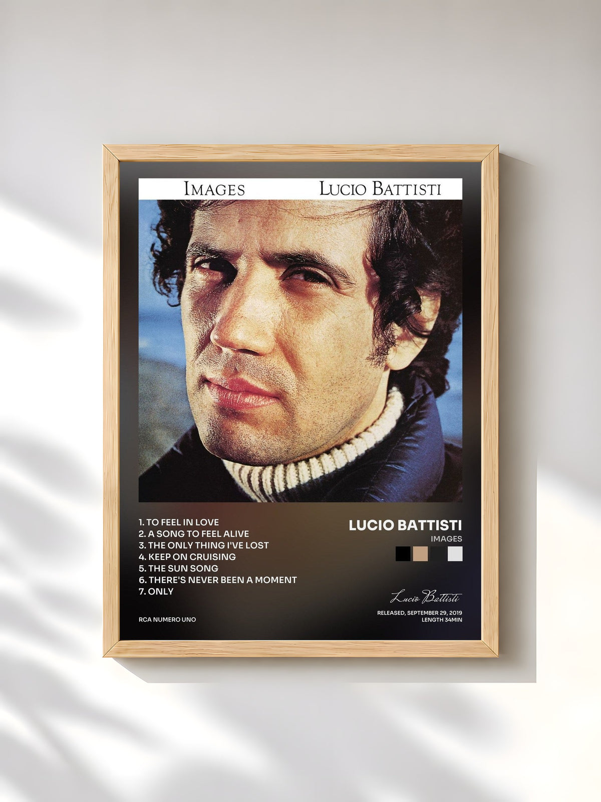 #bois Tableau de l'album Images de Lucio Battisti, cadre en bois brut, imprimé et encadré en France