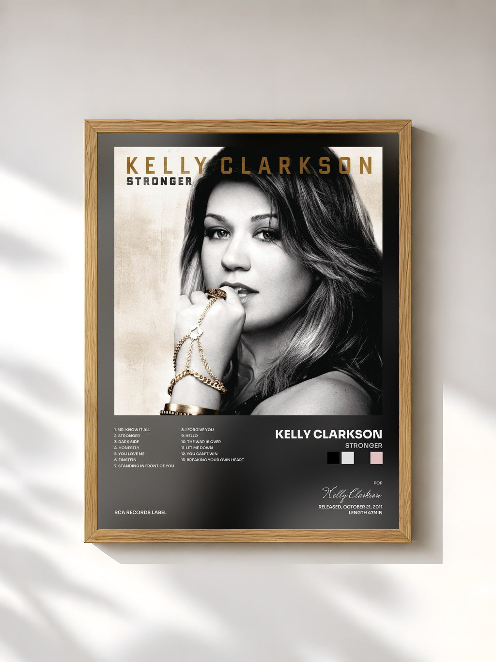 #bois Tableau de l'album Stronger de Kelly Clarkson, cadre en bois brut, imprimé et encadré en France
