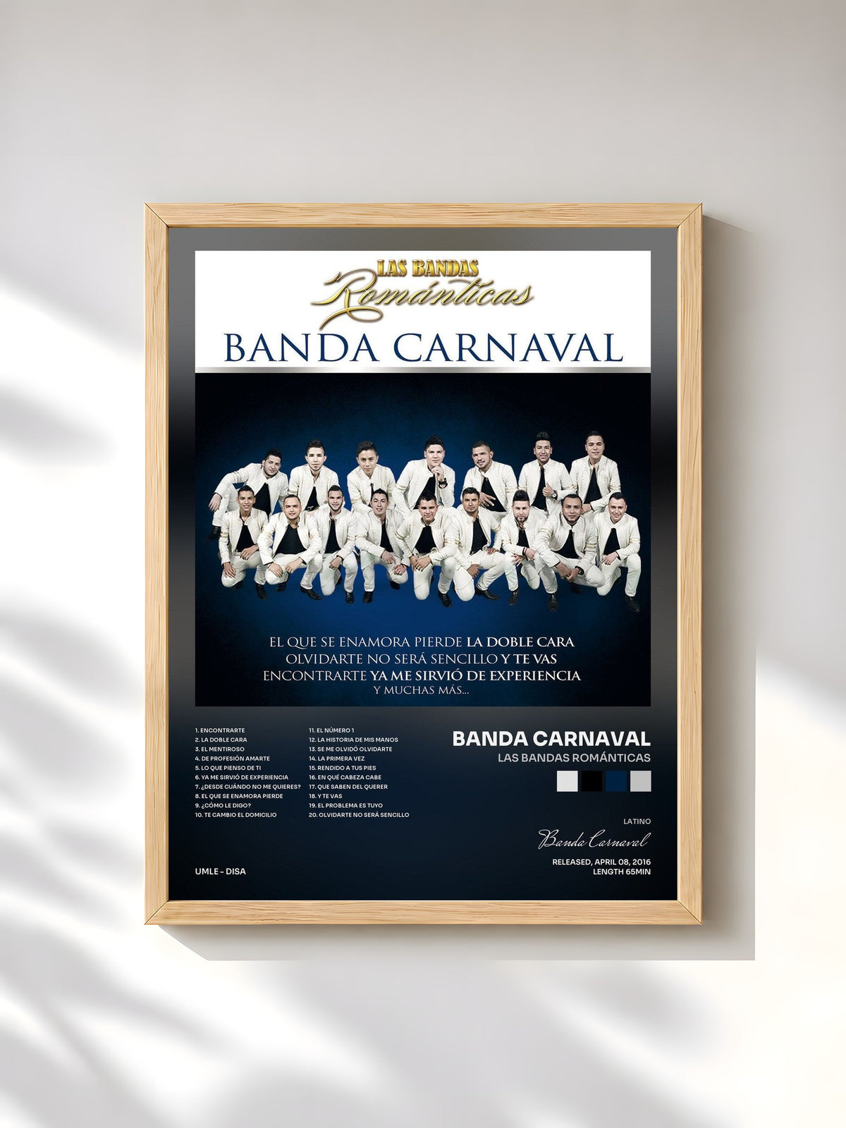 #bois Tableau de l'album Las Bandas Románticas de Banda Carnaval, cadre en bois brut, imprimé et encadré en France