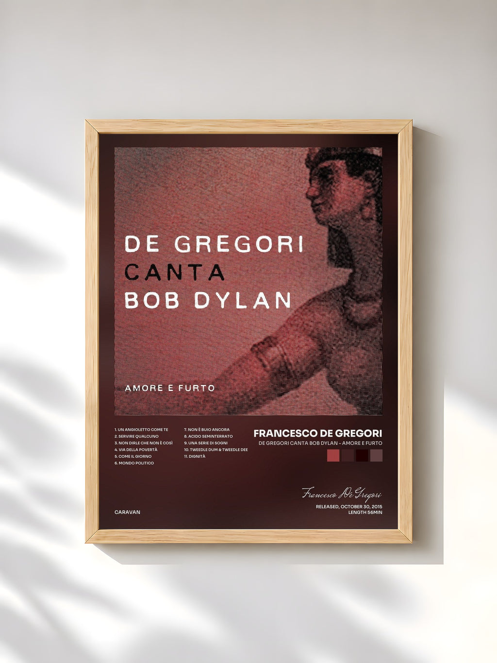 #bois Tableau de l'album De Gregori canta Bob Dylan - Amore e furto de Francesco De Gregori, cadre en bois brut, imprimé et encadré en France