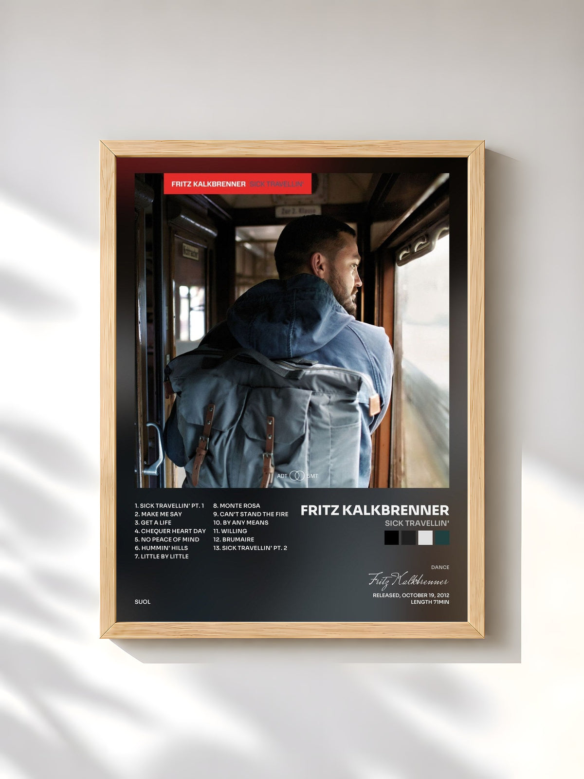 #bois Tableau de l'album Sick Travellin' de Fritz Kalkbrenner, cadre en bois brut, imprimé et encadré en France
