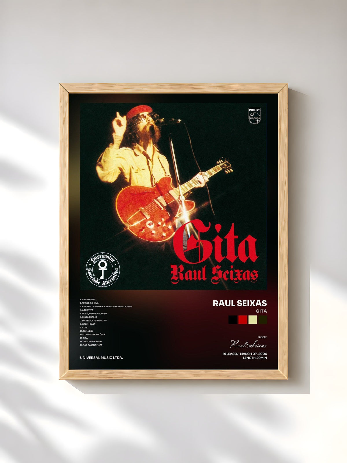 #bois Tableau de l'album Gita de Raul Seixas, cadre en bois brut, imprimé et encadré en France