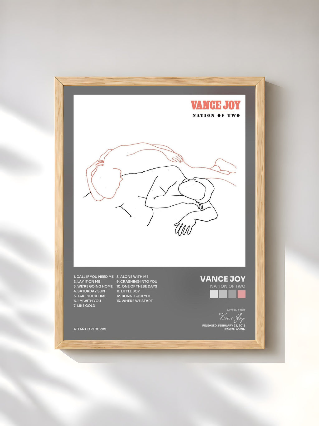 #bois Tableau de l'album Nation of Two de Vance Joy, cadre en bois brut, imprimé et encadré en France
