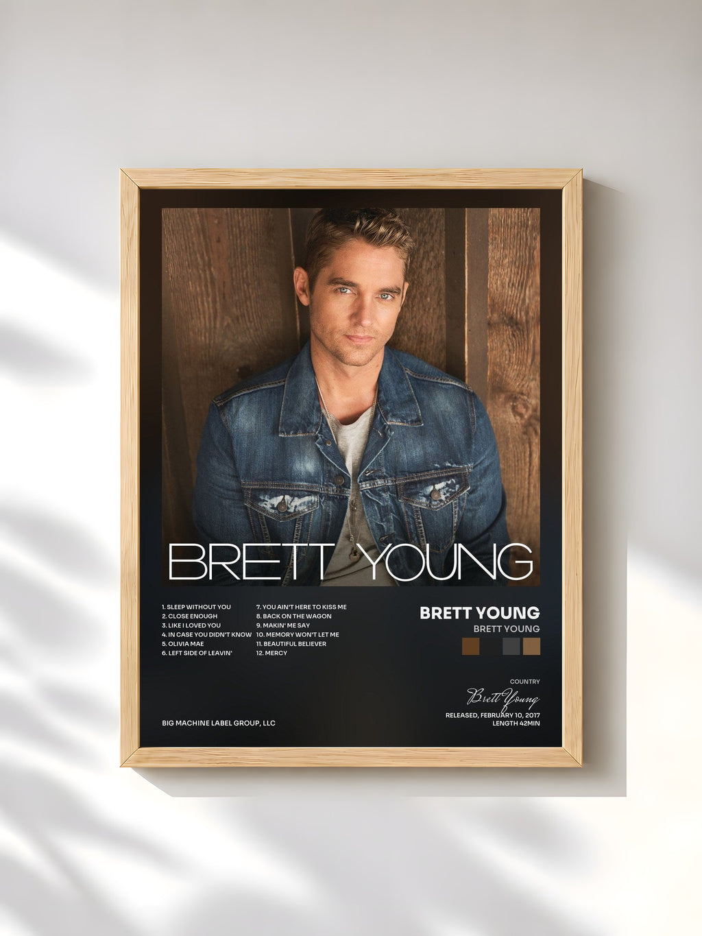 #bois Tableau de l'album Brett Young de Brett Young, cadre en bois brut, imprimé et encadré en France