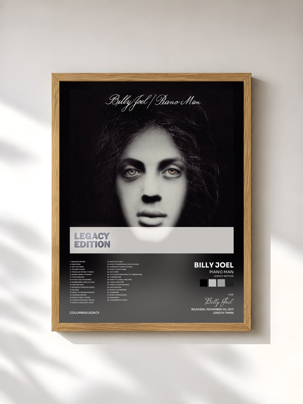 #bois Tableau de l'album Piano Man (Legacy Edition) de Billy Joel, cadre en bois brut, imprimé et encadré en France
