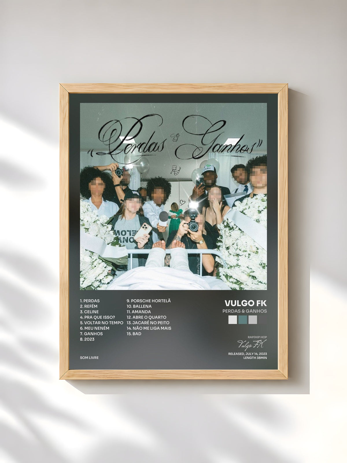#bois Tableau de l'album Perdas & Ganhos de Vulgo FK, cadre en bois brut, imprimé et encadré en France