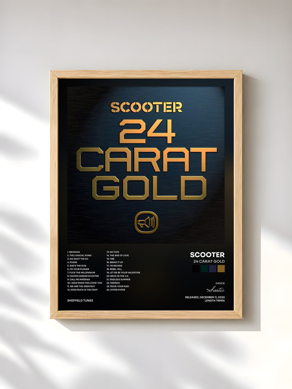 #bois Tableau de l'album 24 Carat Gold de Scooter, cadre en bois brut, imprimé et encadré en France