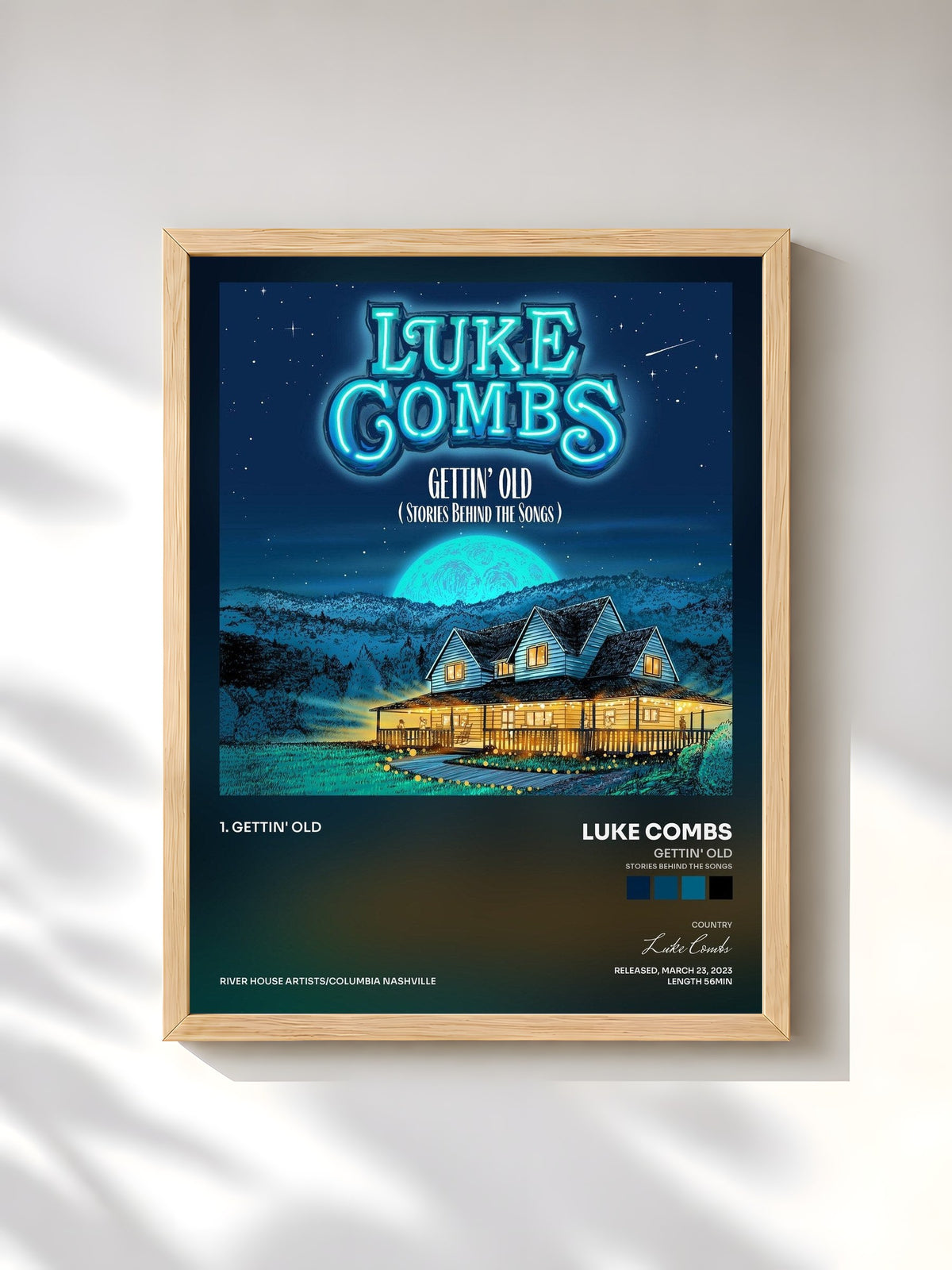 #bois Tableau de l'album Gettin' Old (Stories Behind the Songs) de Luke Combs, cadre en bois brut, imprimé et encadré en France
