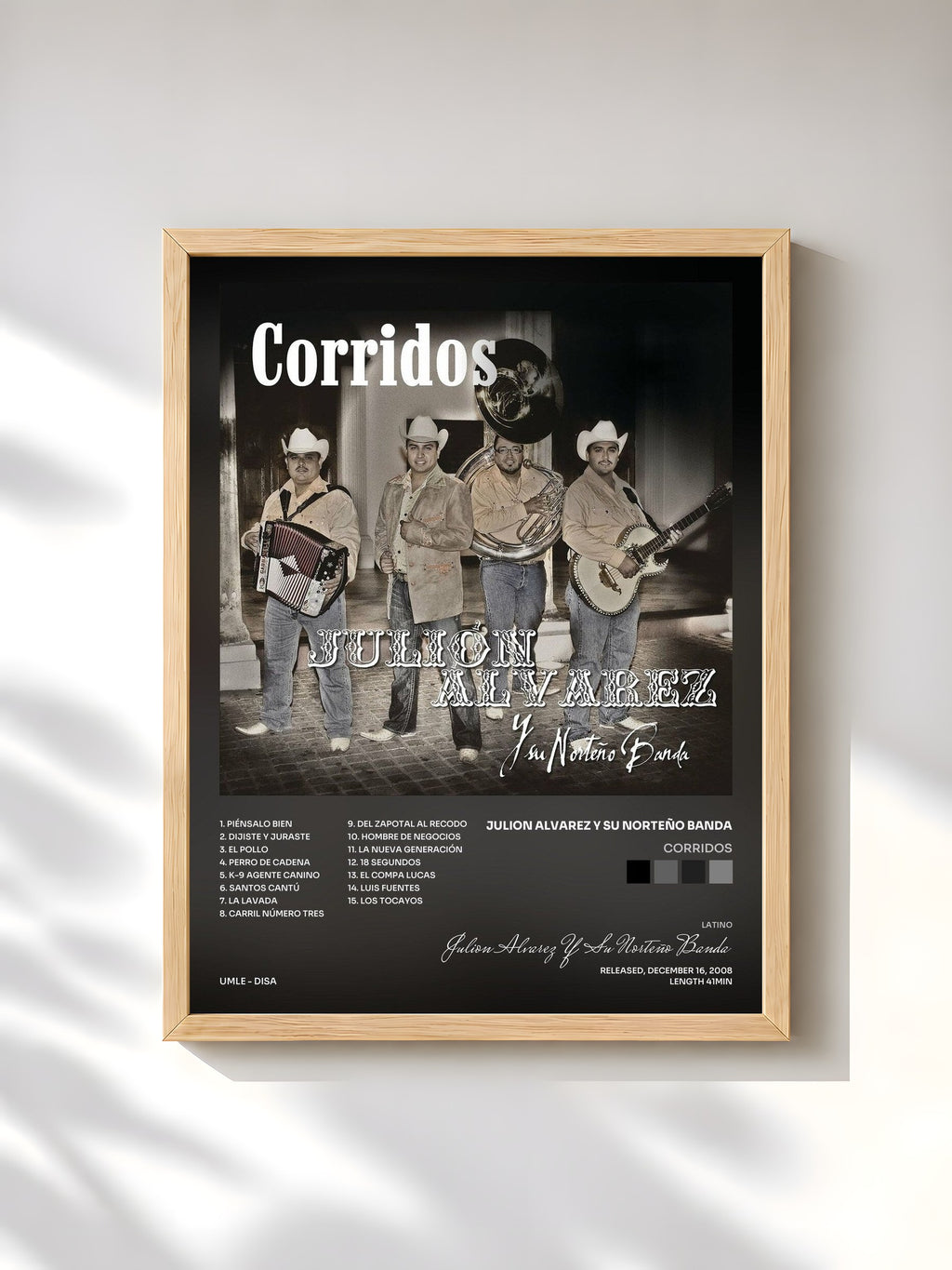 #bois Tableau de l'album Corridos de Julion Alvarez Y Su Norteño Banda, cadre en bois brut, imprimé et encadré en France