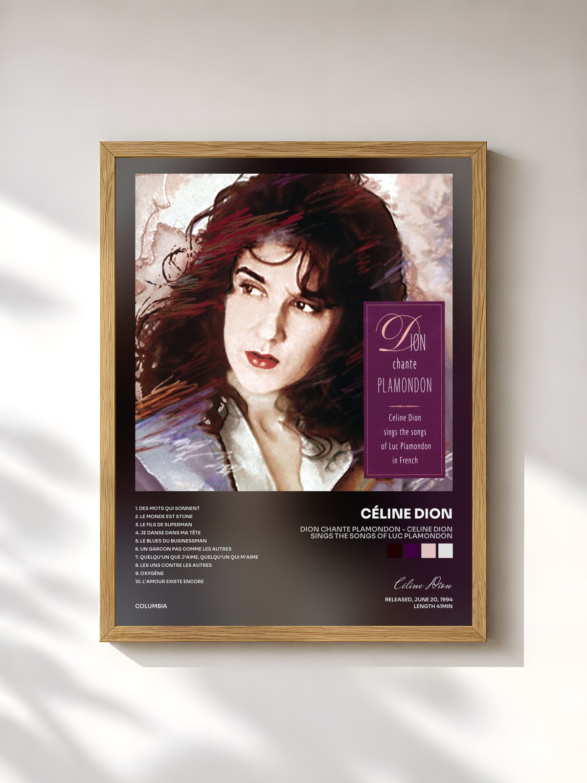 #bois Tableau de l'album Dion Chante Plamondon - Celine Dion Sings The Songs Of Luc Plamondon de Céline Dion, cadre en bois brut, imprimé et encadré en France