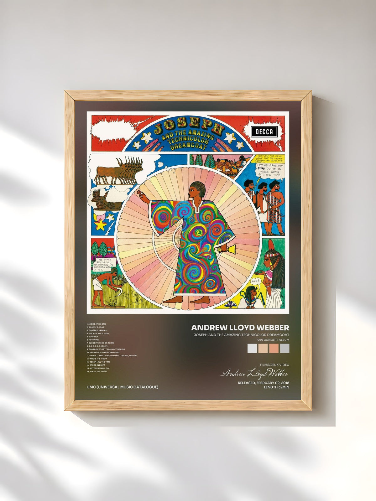 #bois Tableau de l'album Joseph And The Amazing Technicolor Dreamcoat (1969 Concept Album) de Andrew Lloyd Webber, cadre en bois brut, imprimé et encadré en France