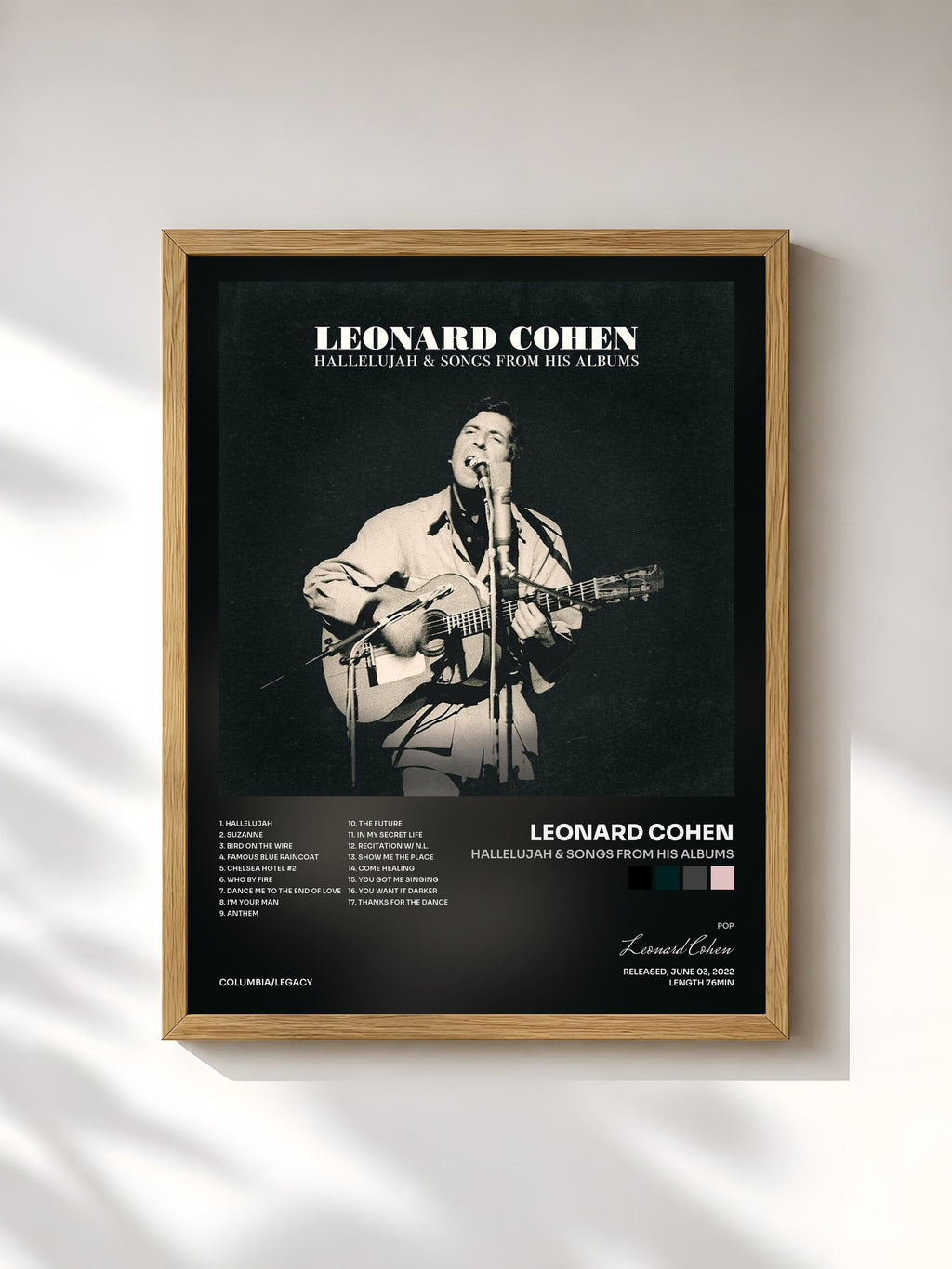 #bois Tableau de l'album Hallelujah & Songs from His Albums de Leonard Cohen, cadre en bois brut, imprimé et encadré en France