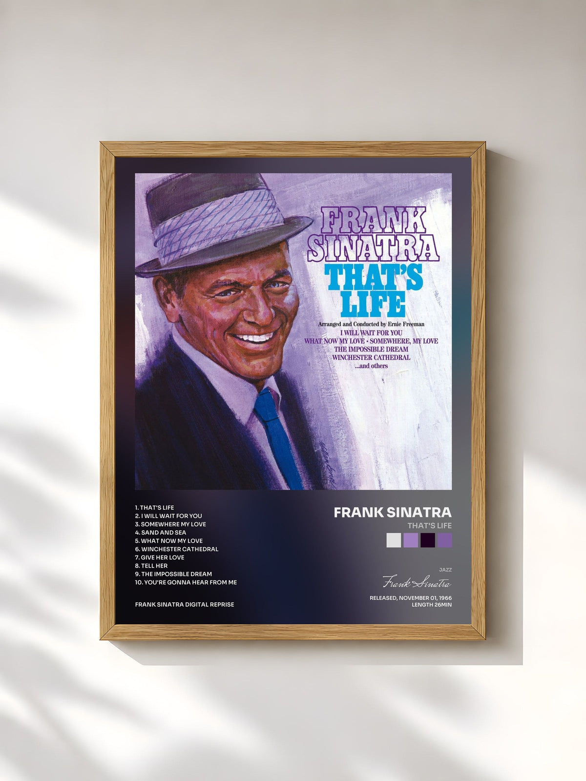 #bois Tableau de l'album That's Life de Frank Sinatra, cadre en bois brut, imprimé et encadré en France