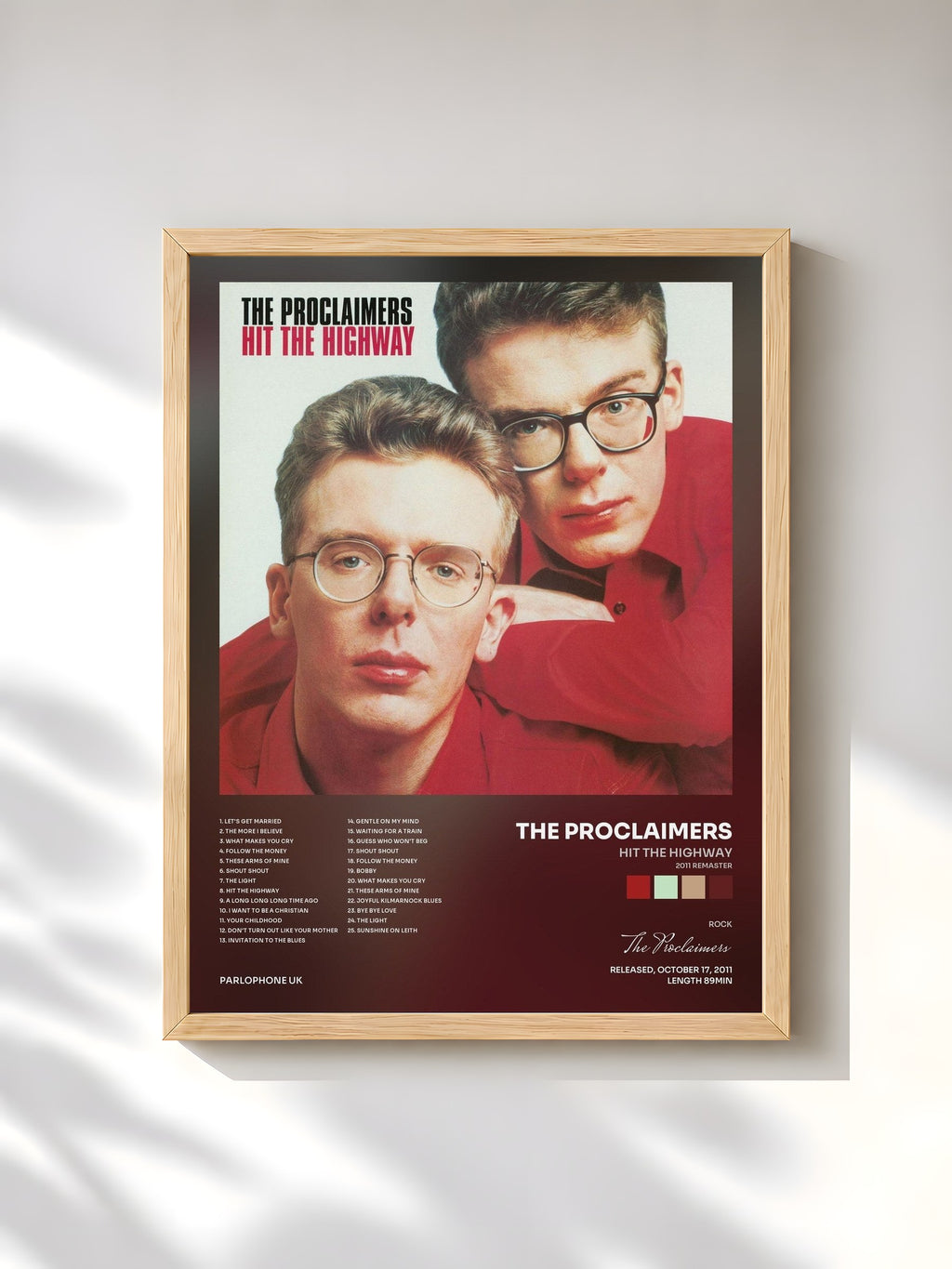 #bois Tableau de l'album Hit the Highway (2011 Remaster) de The Proclaimers, cadre en bois brut, imprimé et encadré en France