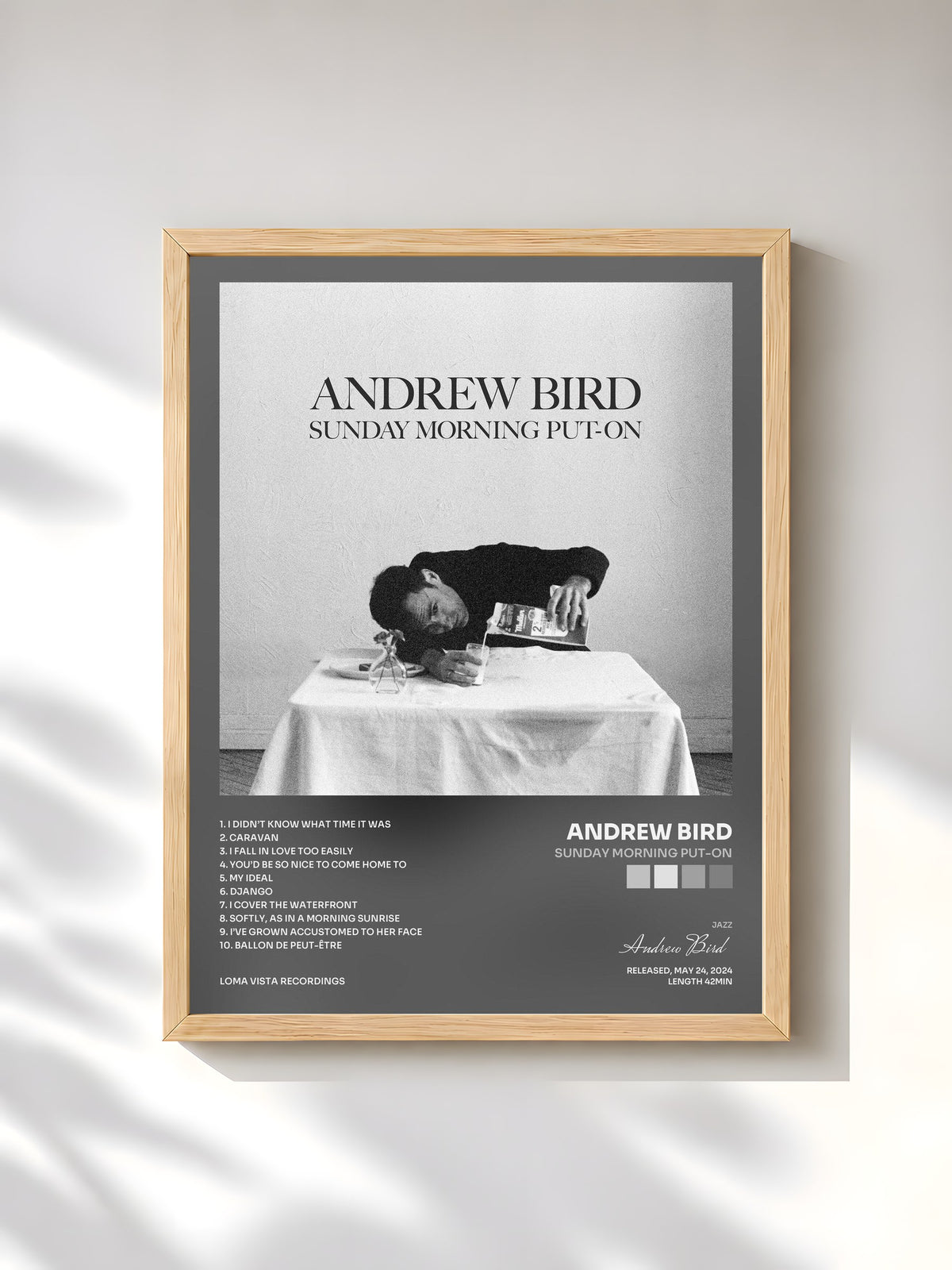 #bois Tableau de l'album Sunday Morning Put-On de Andrew Bird, cadre en bois brut, imprimé et encadré en France