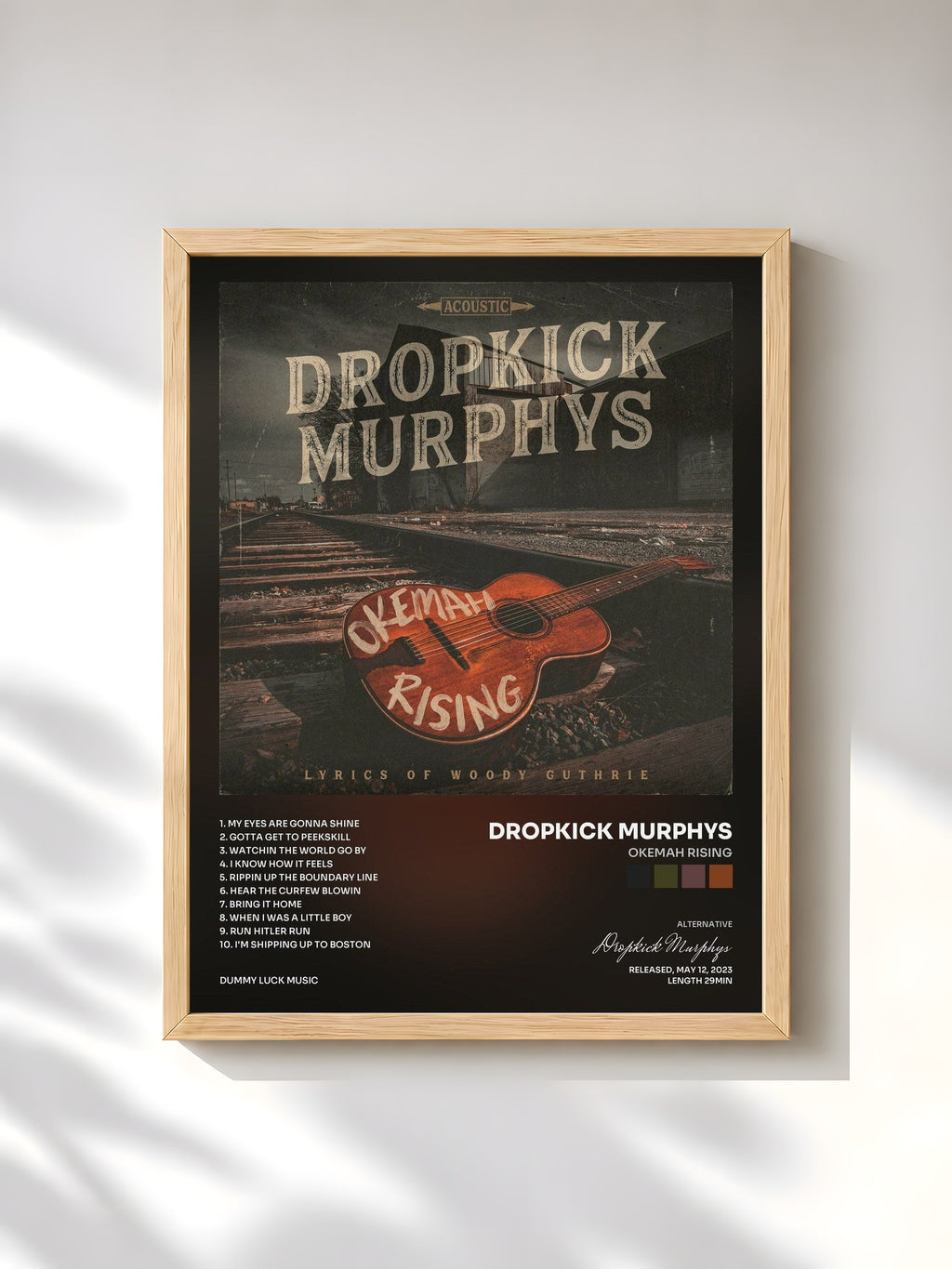 #bois Tableau de l'album Okemah Rising de Dropkick Murphys, cadre en bois brut, imprimé et encadré en France