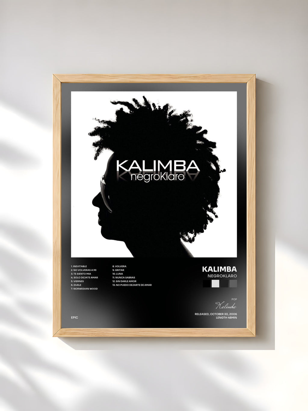 #bois Tableau de l'album Negroklaro de Kalimba, cadre en bois brut, imprimé et encadré en France