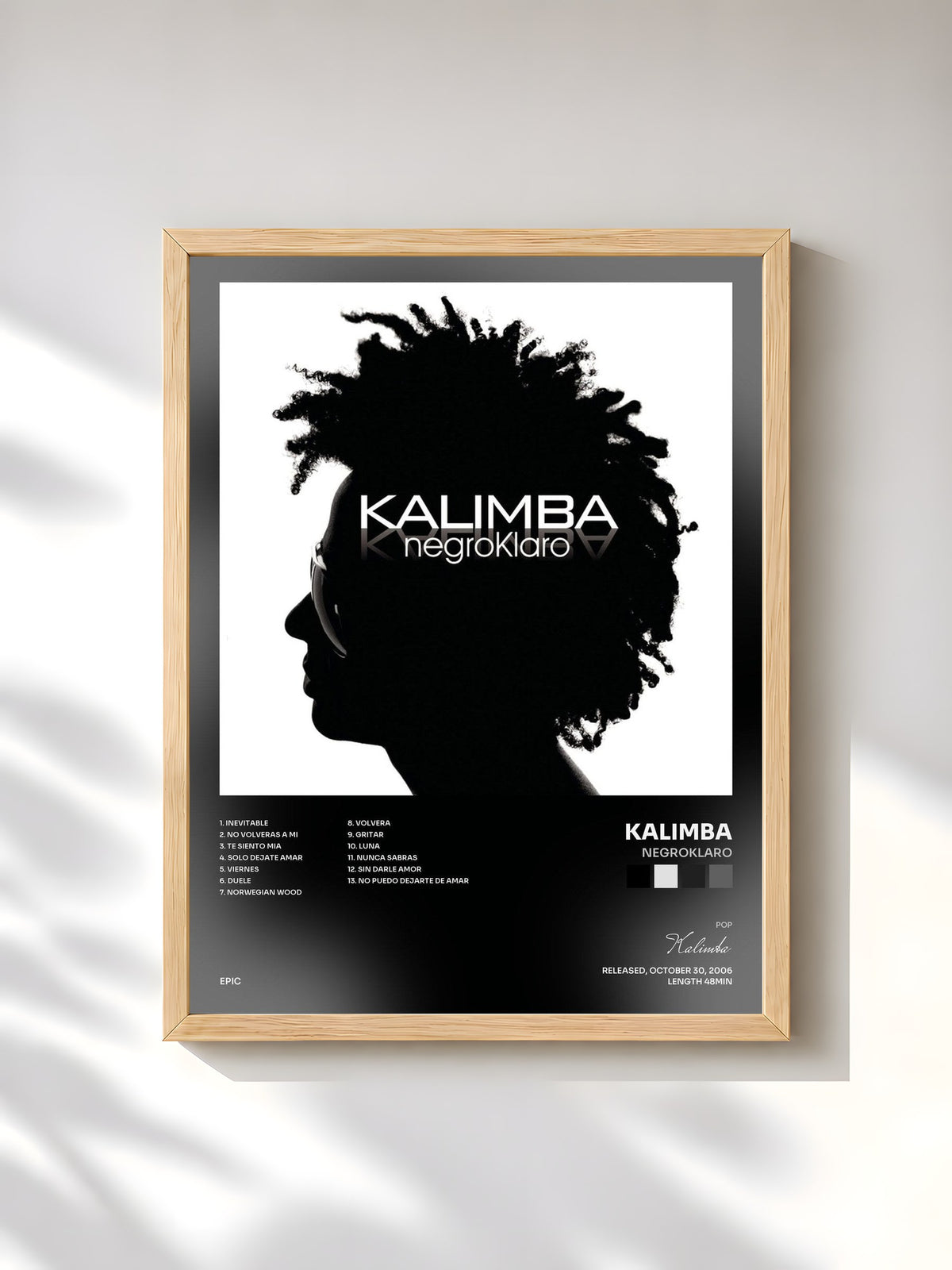 #bois Tableau de l'album Negroklaro de Kalimba, cadre en bois brut, imprimé et encadré en France