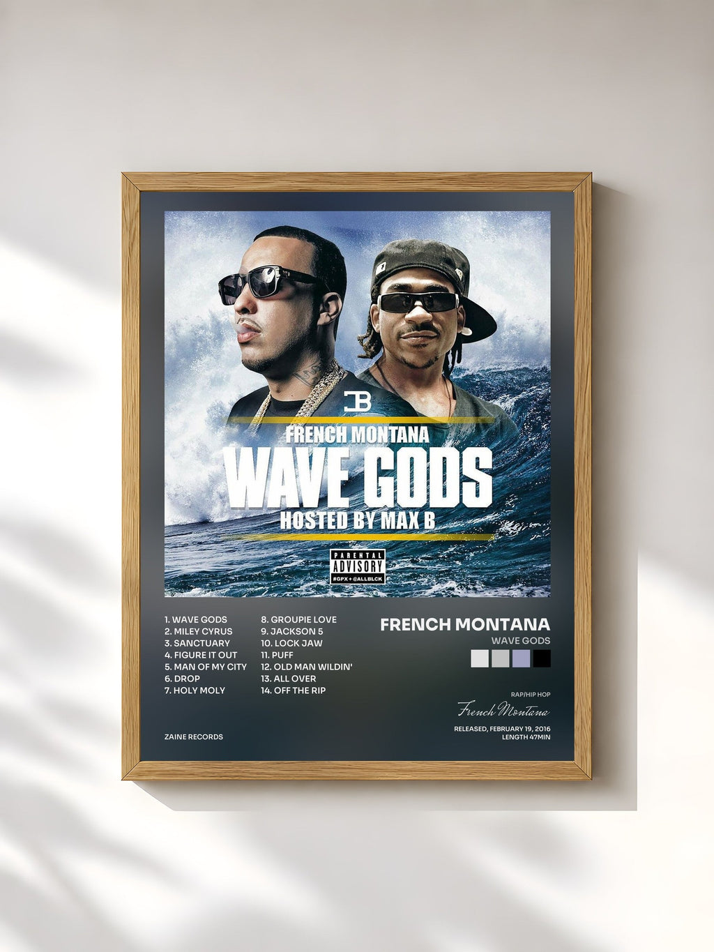 #bois Tableau de l'album Wave Gods de French Montana, cadre en bois brut, imprimé et encadré en France