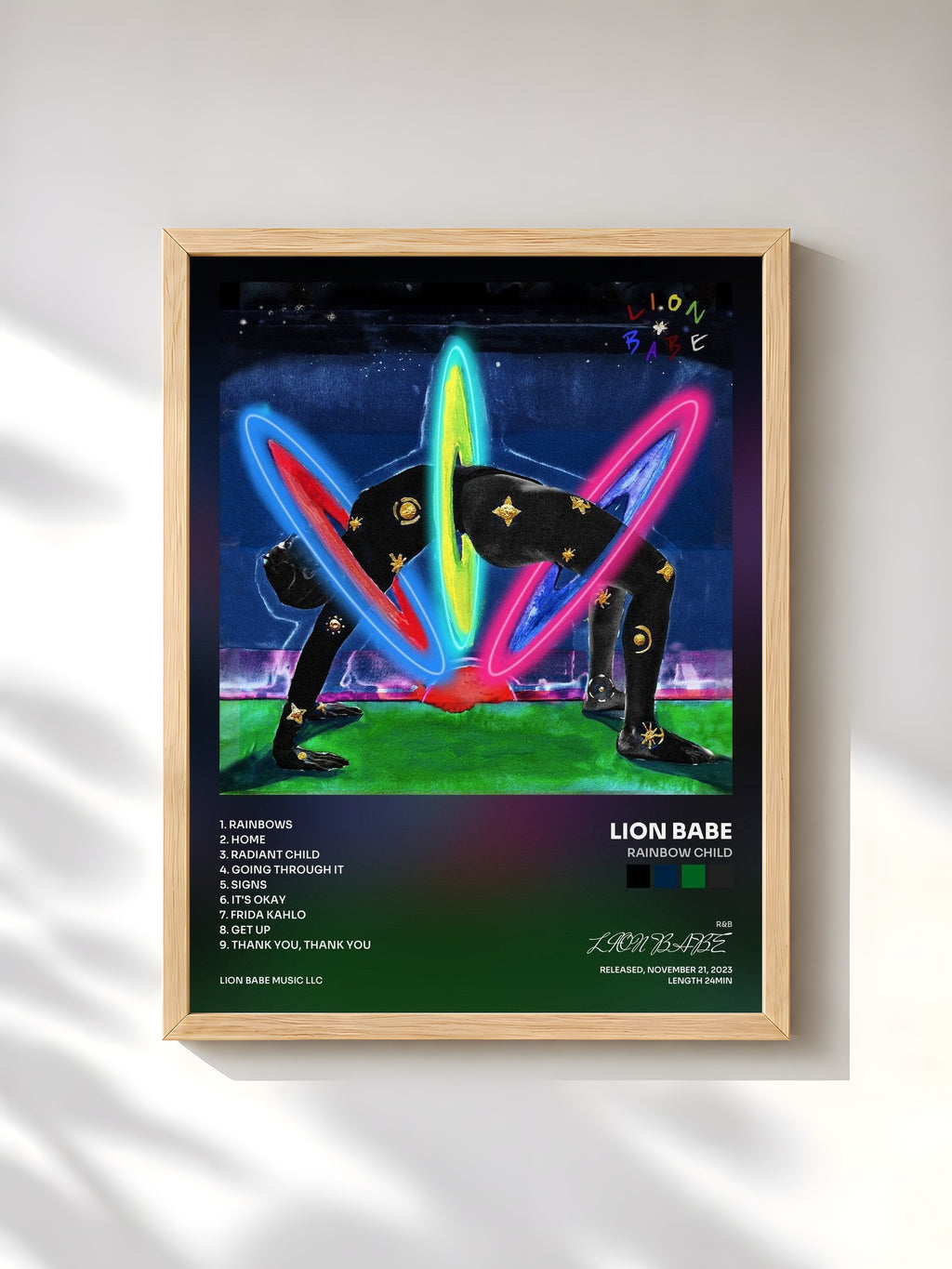 #bois Tableau de l'album Rainbow Child de LION BABE, cadre en bois brut, imprimé et encadré en France